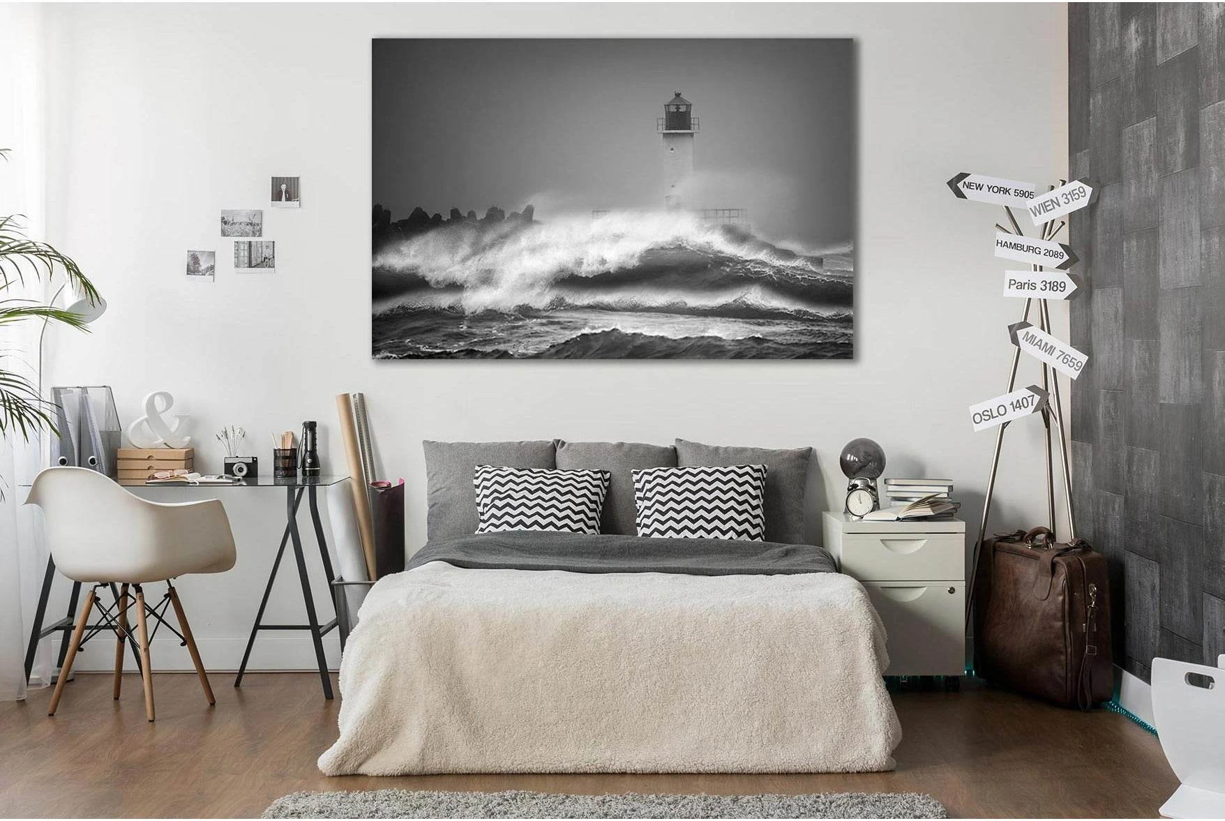 Storm Waves And Lighthouse Canvas Print Wall Art selected for sailboats and route objects in modern nautical wall art.