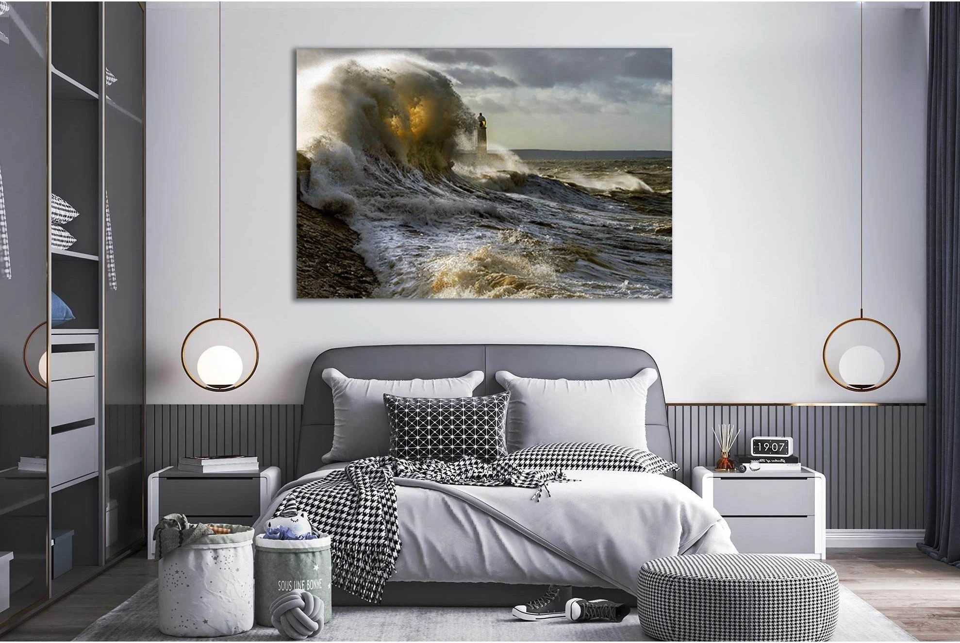 Storm Waves Lighthouse №SL97 Ready to Hang Canvas Print - Zellart Canvas Prints 0new, ALL_Products, Beach Ocean & Waves