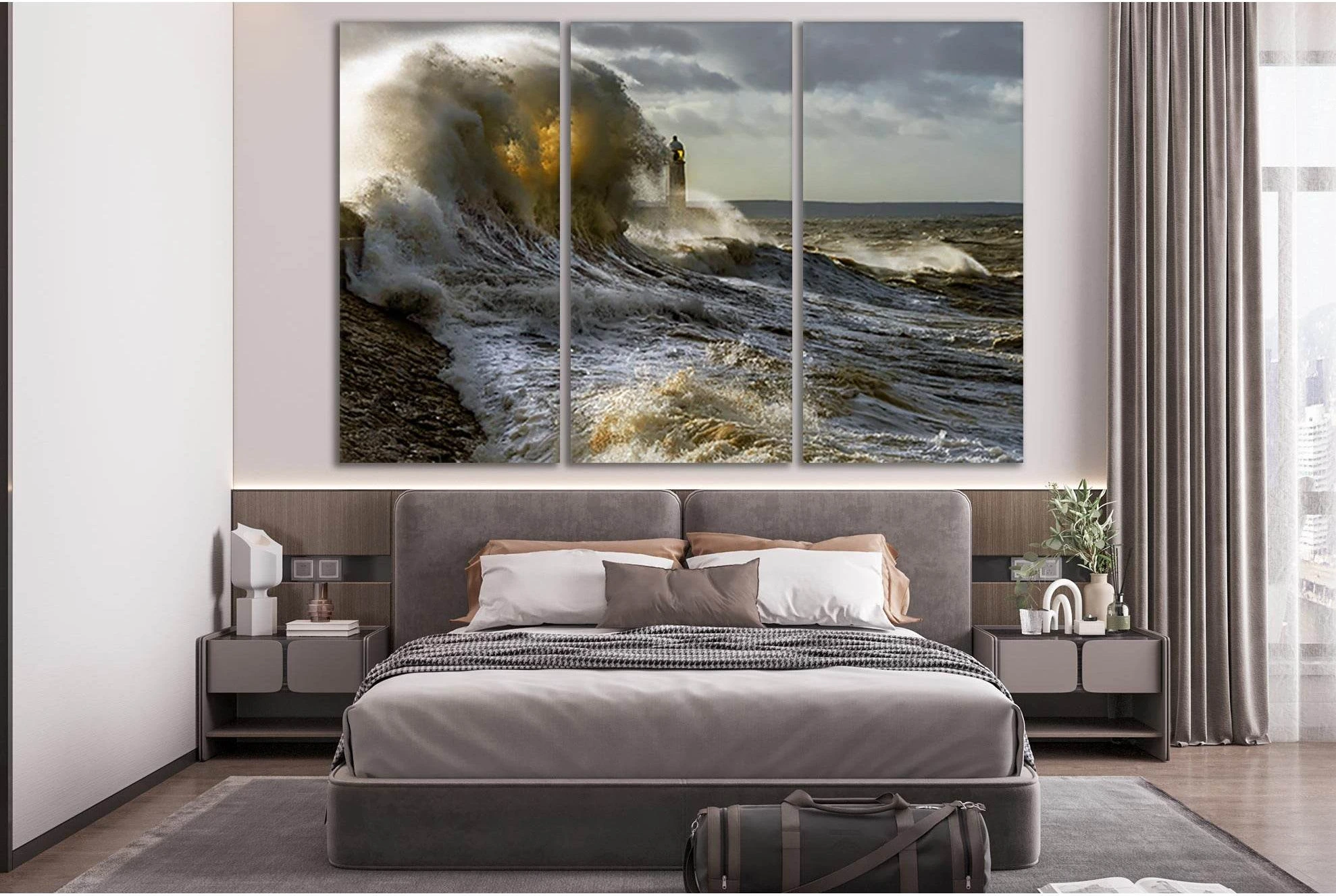 Storm Waves Lighthouse №SL97 Ready to Hang Canvas Print - Zellart Canvas Prints 0new, ALL_Products, Beach Ocean & Waves