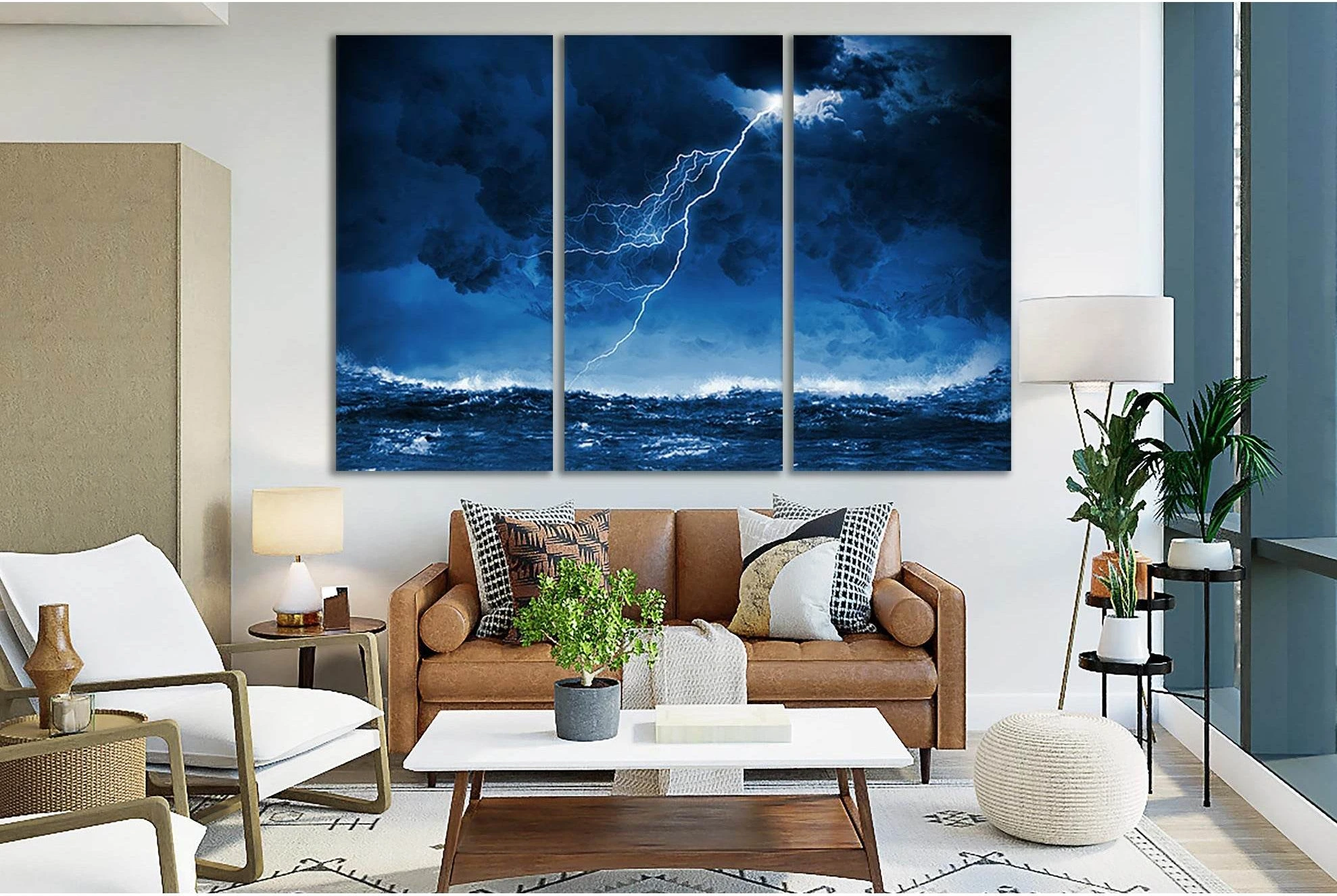 Stormy Sea And Lightning №SL142 Ready to Hang Canvas Print - Zellart Canvas Prints 0new, ALL_Products, Beach Ocean & Waves