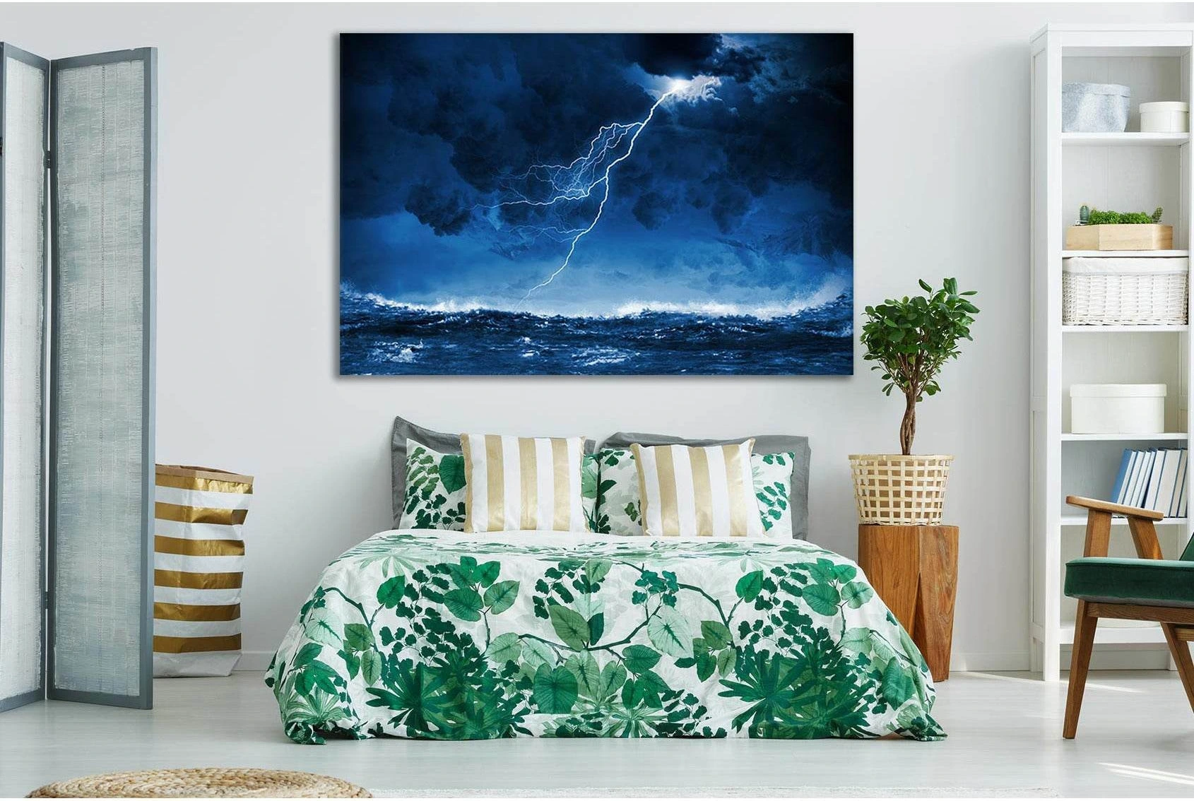 Stormy Sea And Lightning №SL142 Ready to Hang Canvas Print - Zellart Canvas Prints 0new, ALL_Products, Beach Ocean & Waves