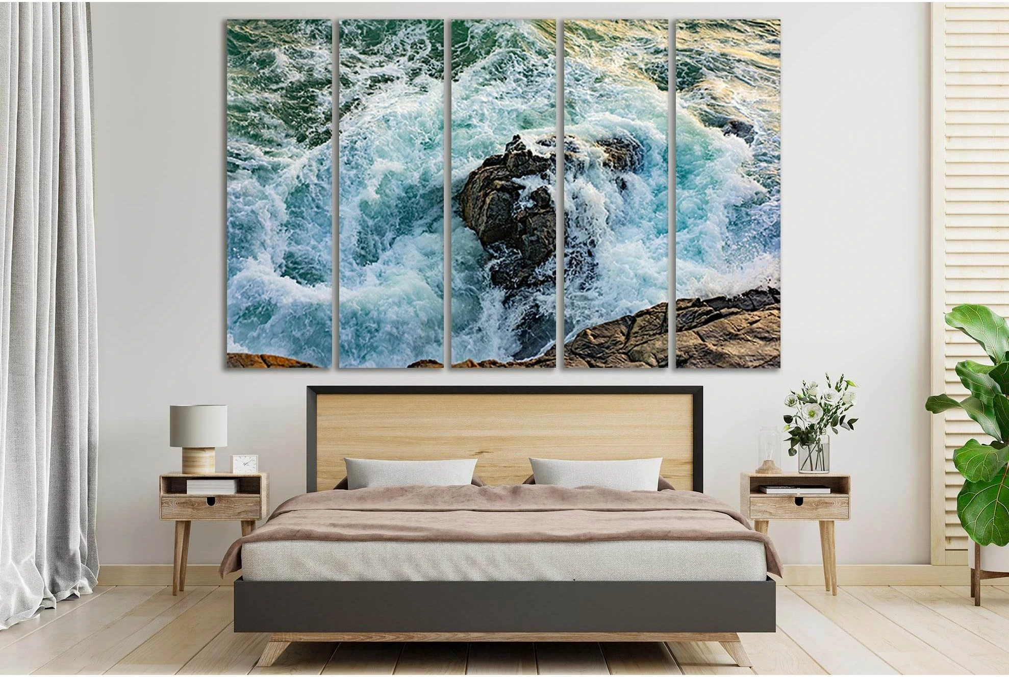 Stormy Ocean Waves Canvas Print with Dark Rocks & Foam showing ocean water, wave movement and surf.
