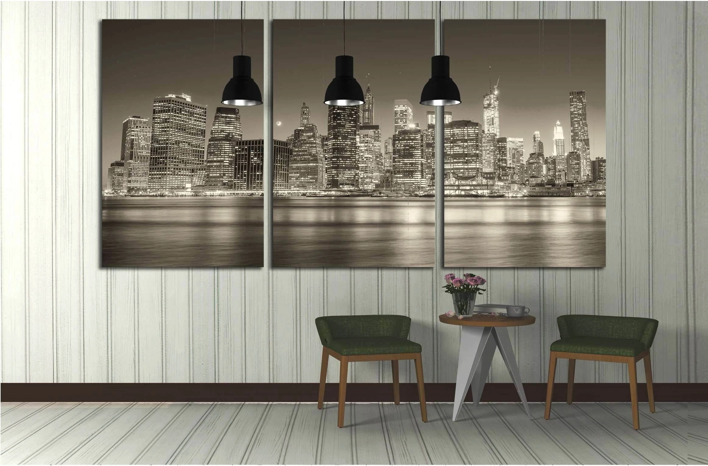 Stunning Manhattan lights at dusk. Reflections on East River - New York №2952 Ready to Hang Canvas Print - Zellart Canvas Prints 0_NY_ART, ALL_Products, s-2952