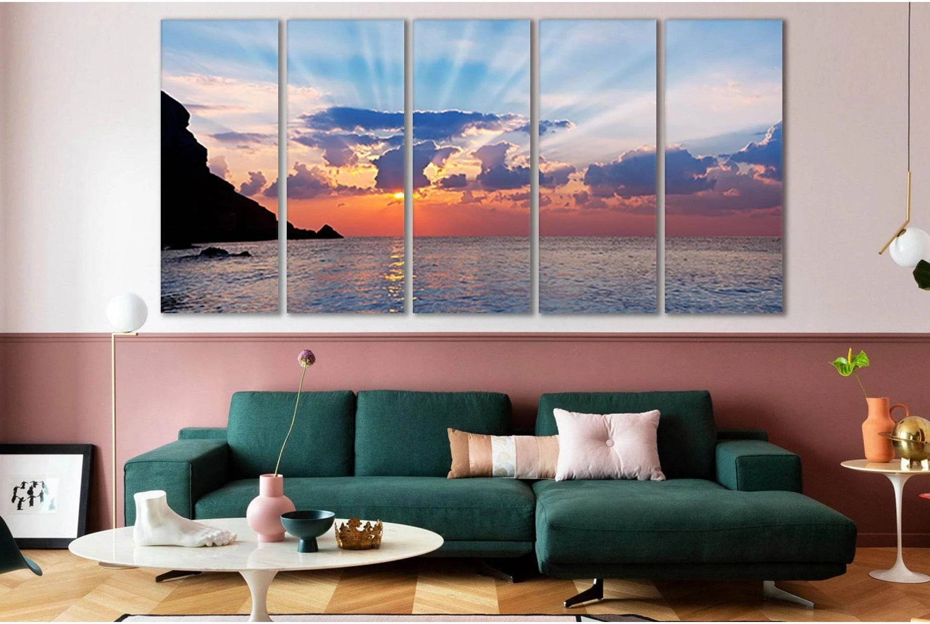 Sun Rays Sea Sunset №SL207 Ready to Hang Canvas Print - Zellart Canvas Prints 0new, ALL_Products, Beach Ocean & Waves, SUNRISE & SUNSET WALL ART