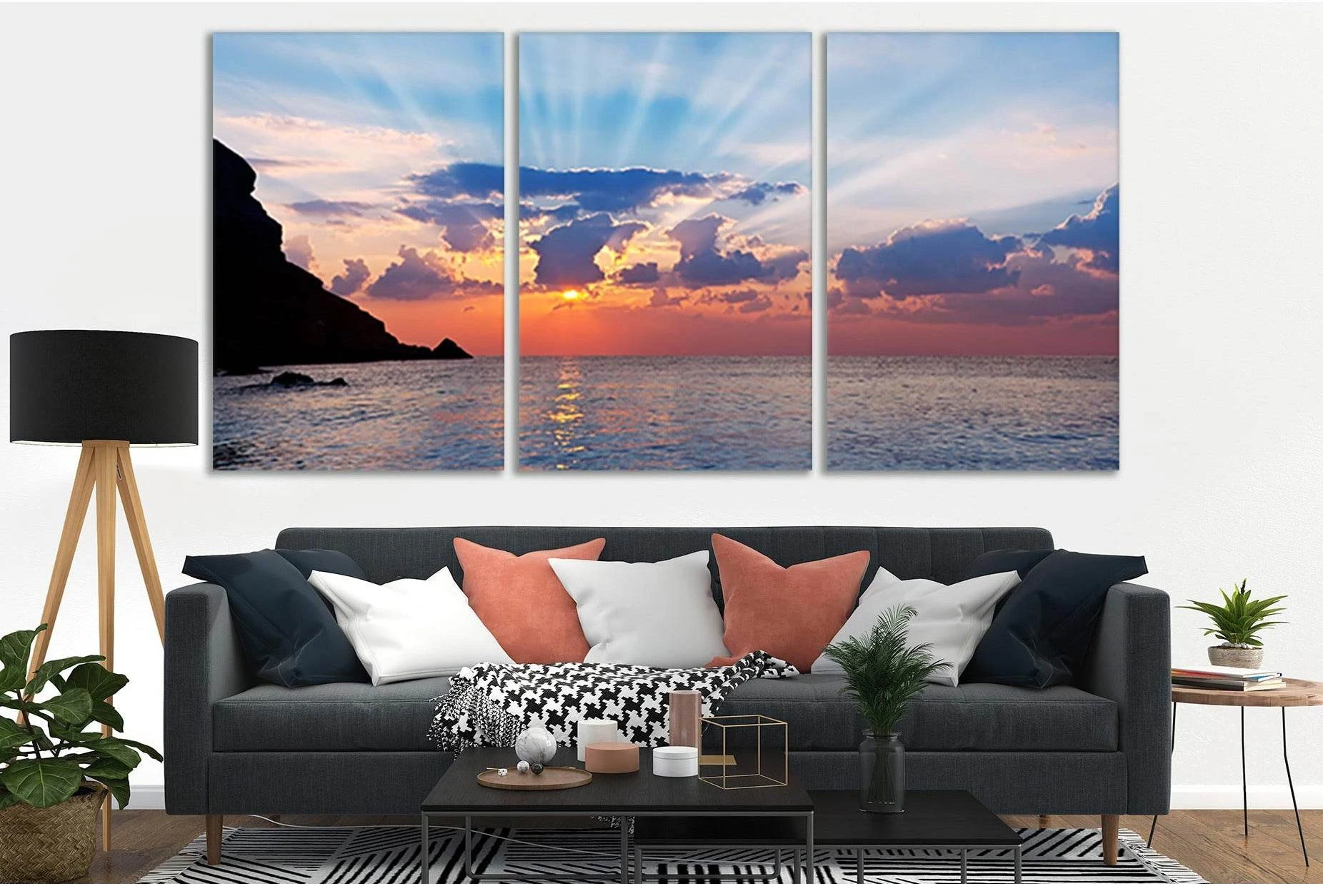 Sun Rays Sea Sunset №SL207 Ready to Hang Canvas Print - Zellart Canvas Prints 0new, ALL_Products, Beach Ocean & Waves, SUNRISE & SUNSET WALL ART