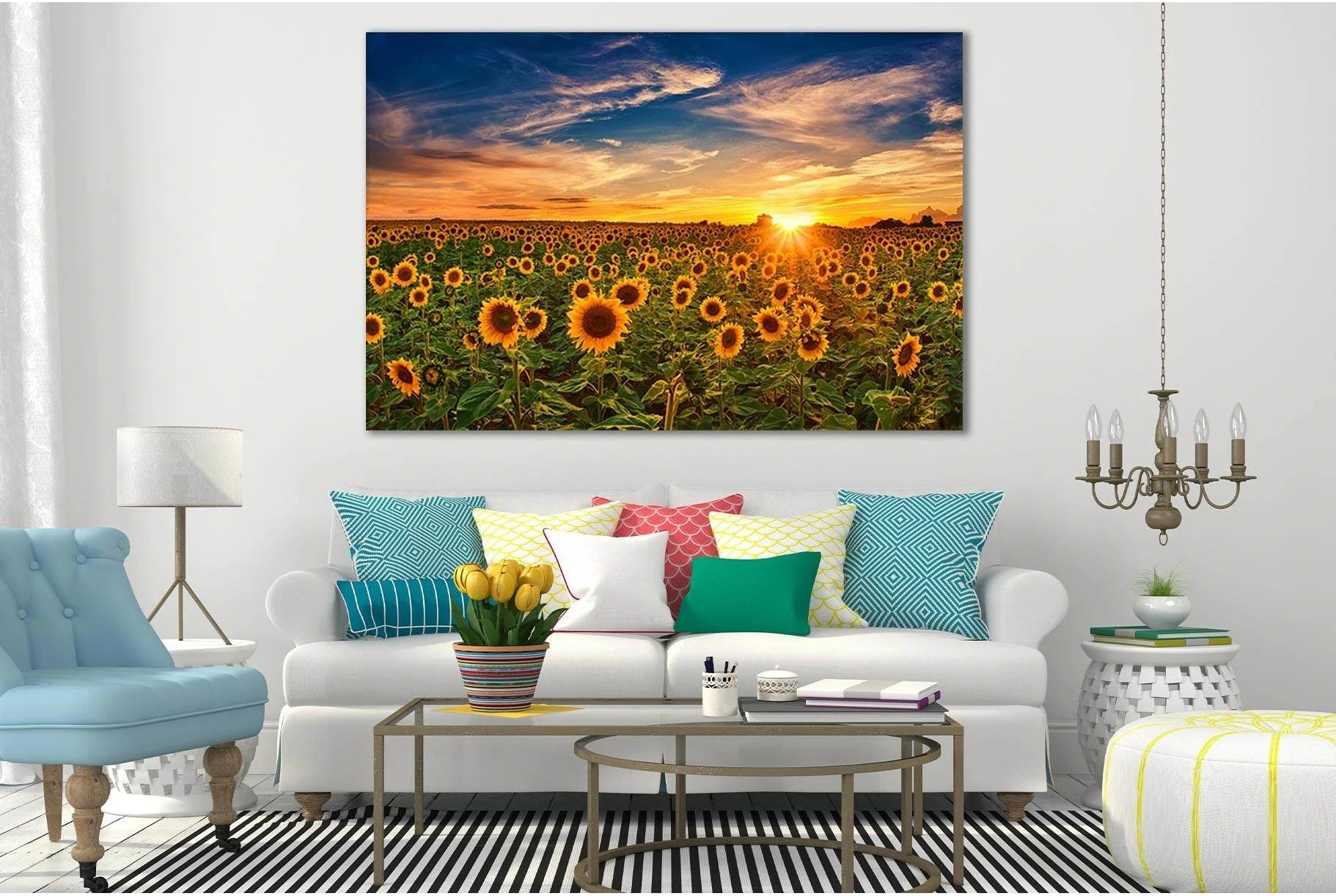 Sunflowers And Beautiful Sunset №SL221 Ready to Hang Canvas Print - Zellart Canvas Prints 0new, ALL_Products, SUNRISE & SUNSET WALL ART