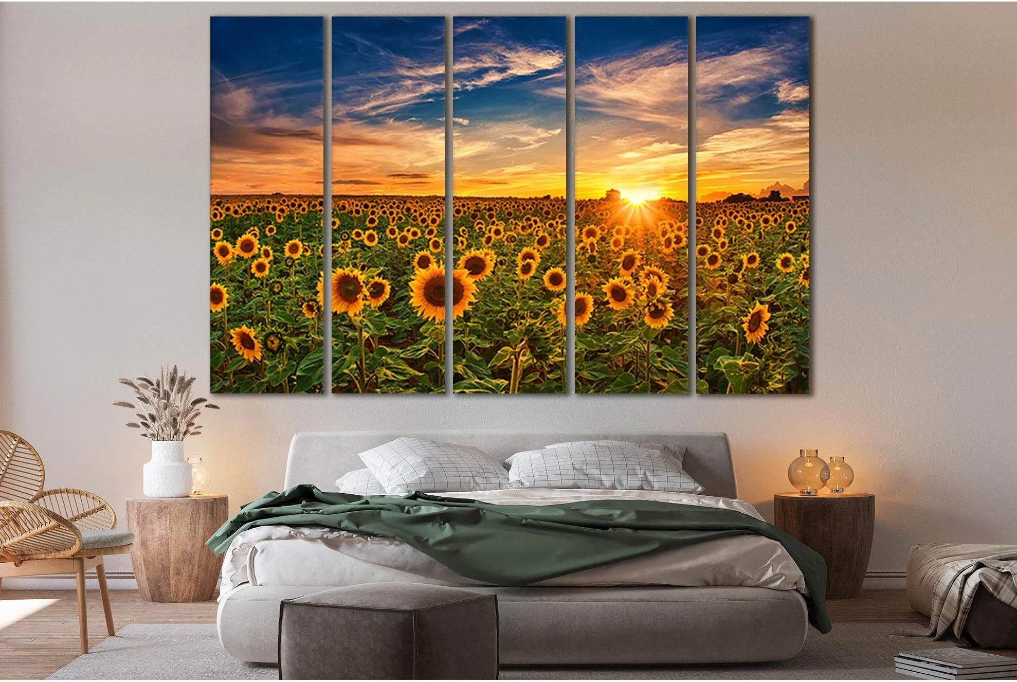 Sunflowers And Beautiful Sunset №SL221 Ready to Hang Canvas Print - Zellart Canvas Prints 0new, ALL_Products, SUNRISE & SUNSET WALL ART