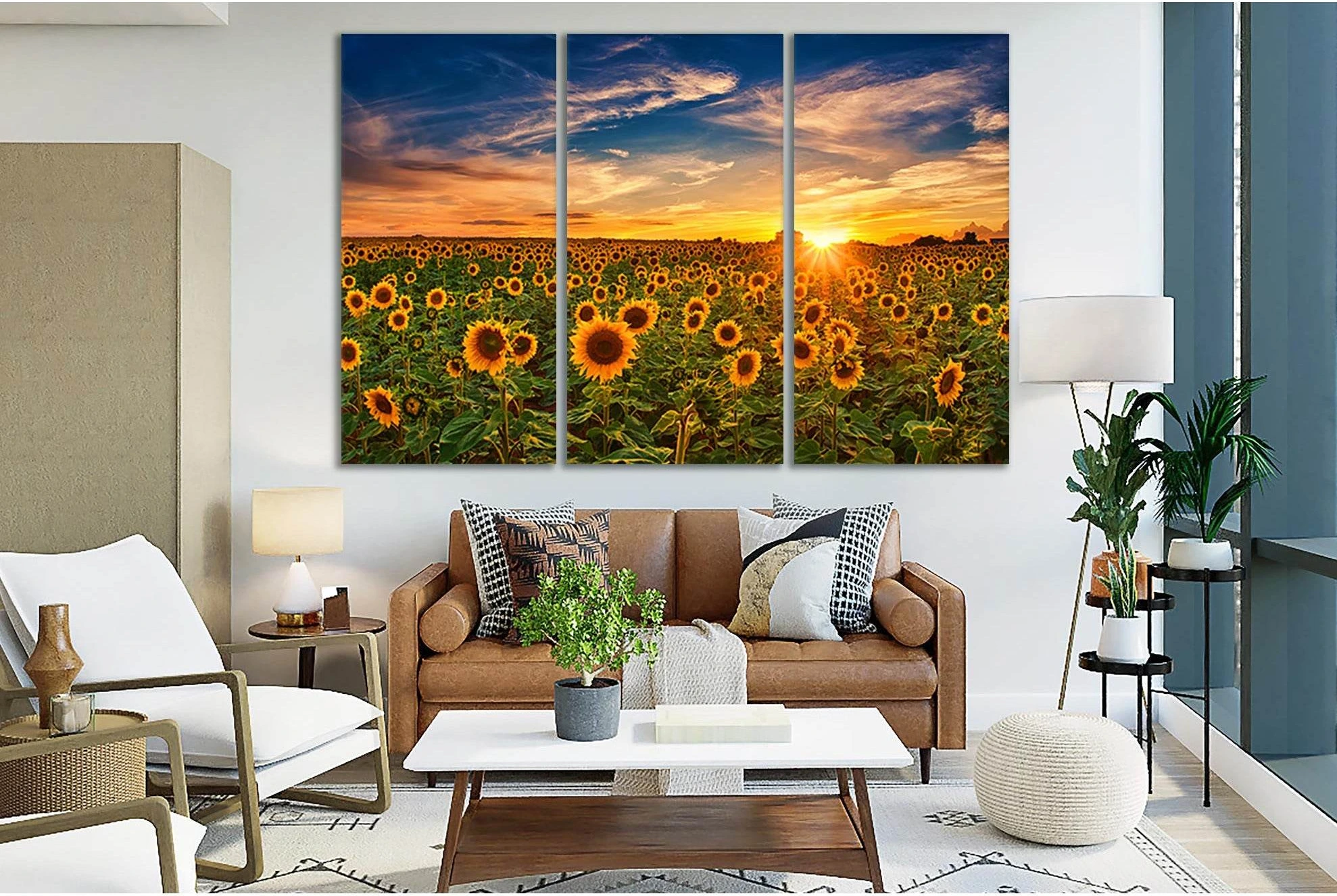 Sunflowers And Beautiful Sunset №SL221 Ready to Hang Canvas Print - Zellart Canvas Prints 0new, ALL_Products, SUNRISE & SUNSET WALL ART