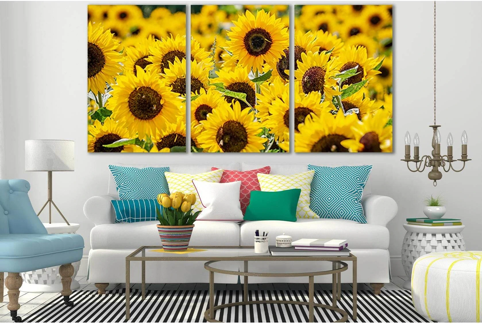Sunflowers In The Field №SL691 Ready to Hang Canvas Print - Zellart Canvas Prints 0new, ALL_Products, Floral & Botanical Wall Art