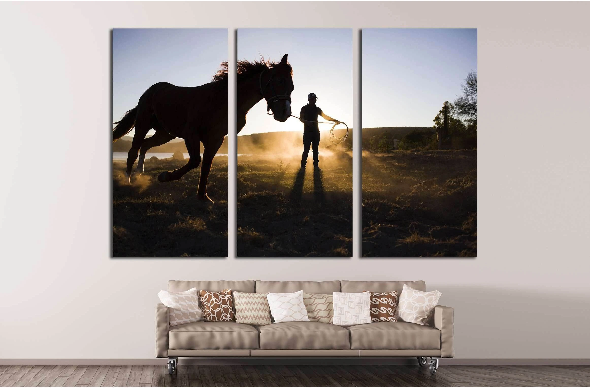 Sunrise and horse canvas print №5013 - Zellart Canvas Prints ALL_Products, Horses, s-5013