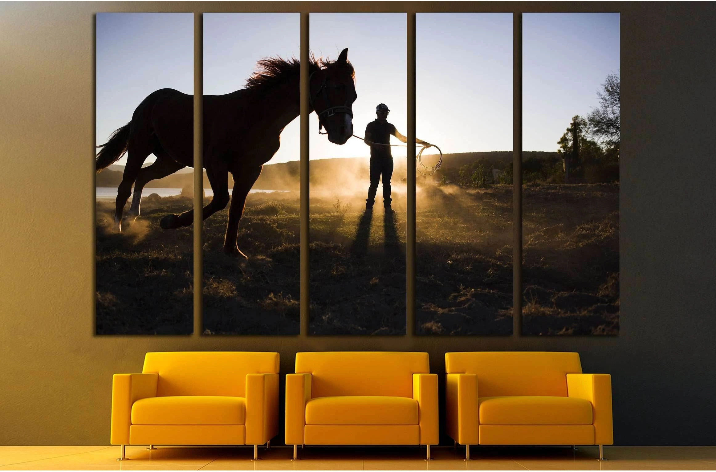 Sunrise and horse canvas print №5013 - Zellart Canvas Prints ALL_Products, Horses, s-5013