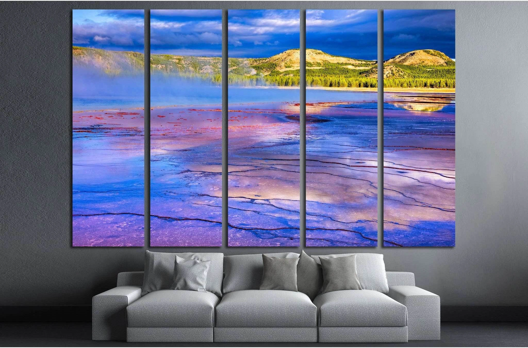 Sunrise at Grand Prismatic Spring in Yellowstone National Park №2001 Ready to Hang Canvas Print - Zellart Canvas Prints ALL_Products, s-2001