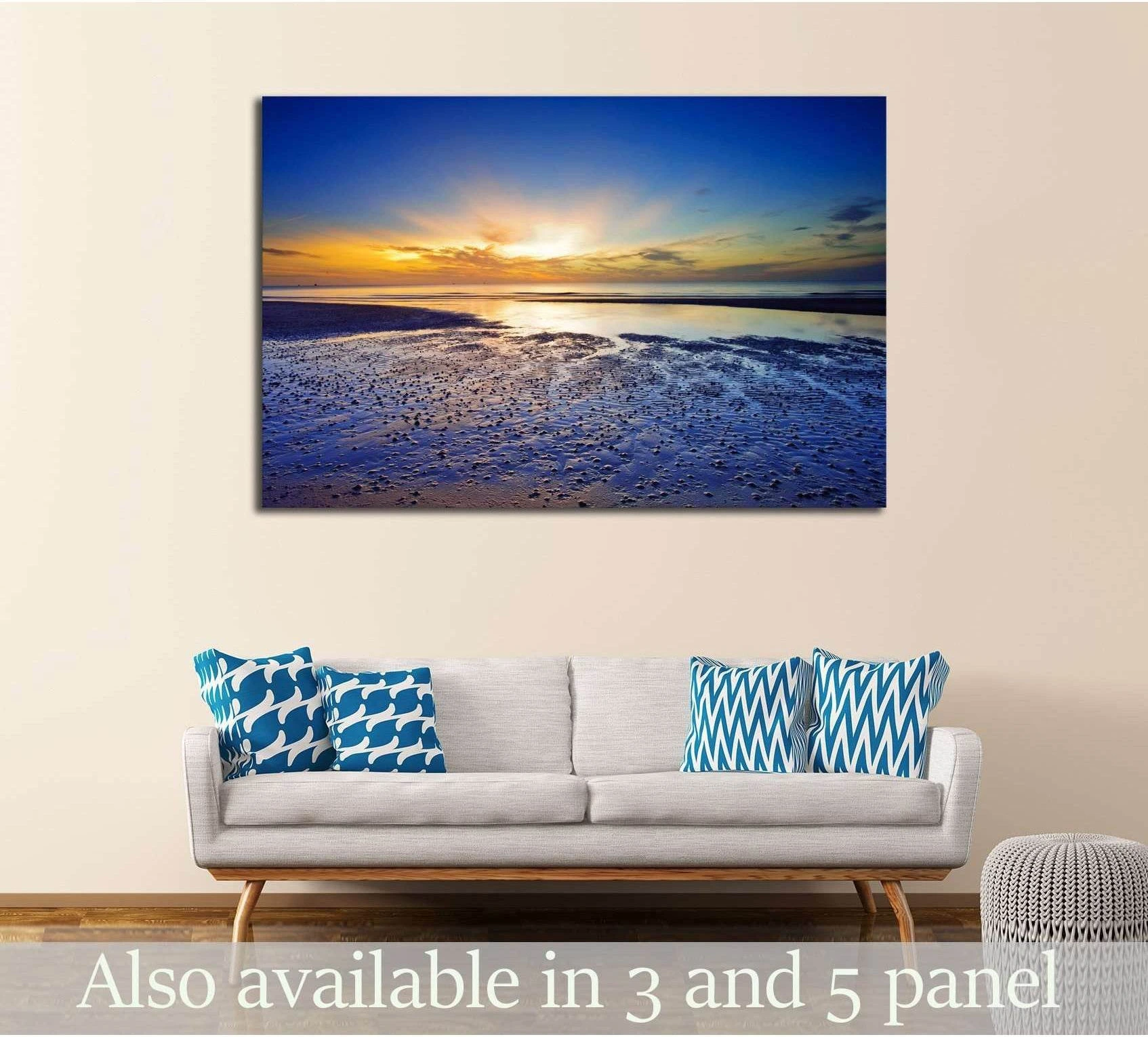 Sunrise at the horizon, Huahin, Thailand showing blue ocean wall art with water and coastal depth.