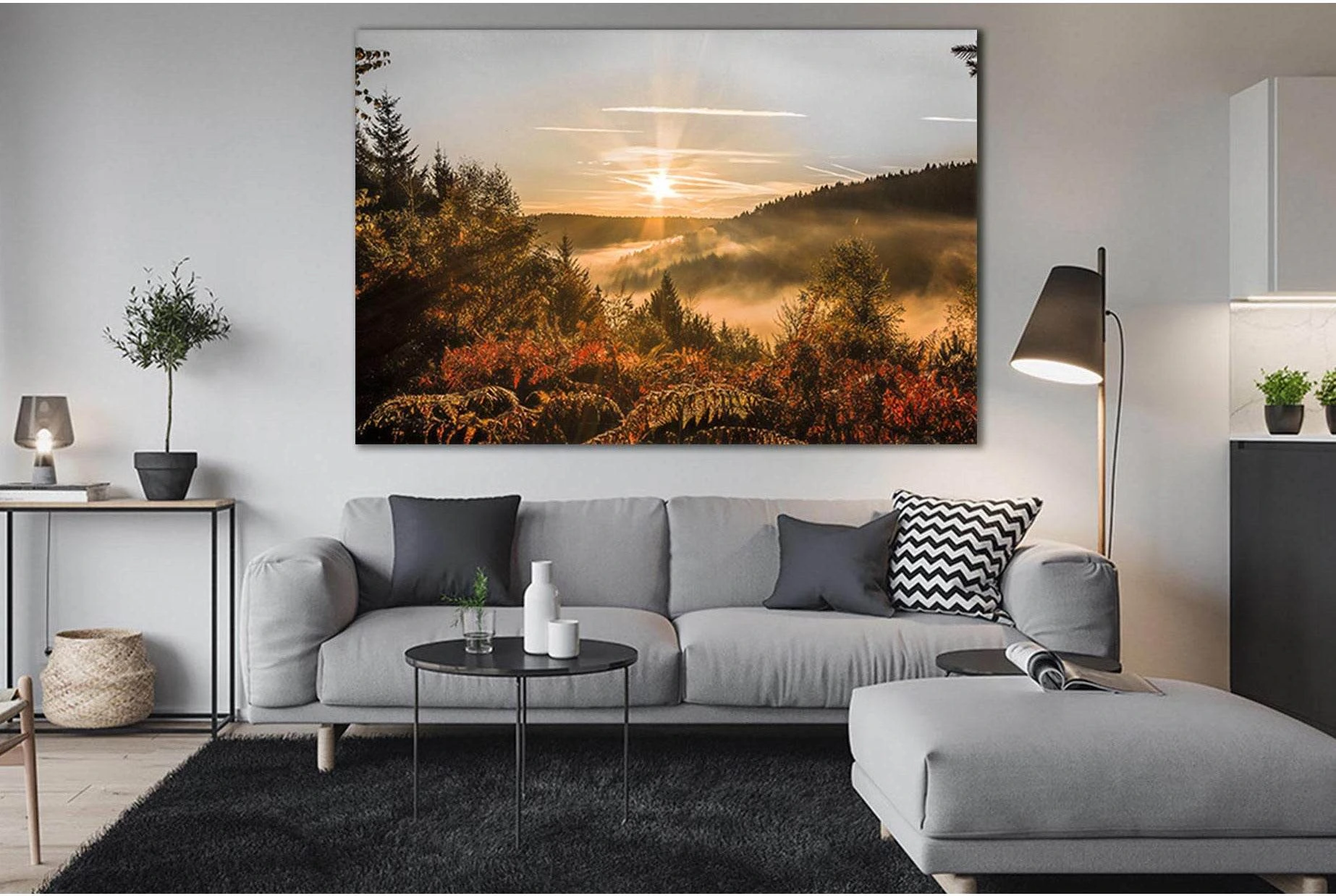 Sunrise Fog And Autumn Forest №SL269 Ready to Hang Canvas Print - Zellart Canvas Prints 0new, ALL_Products, SUNRISE & SUNSET WALL ART