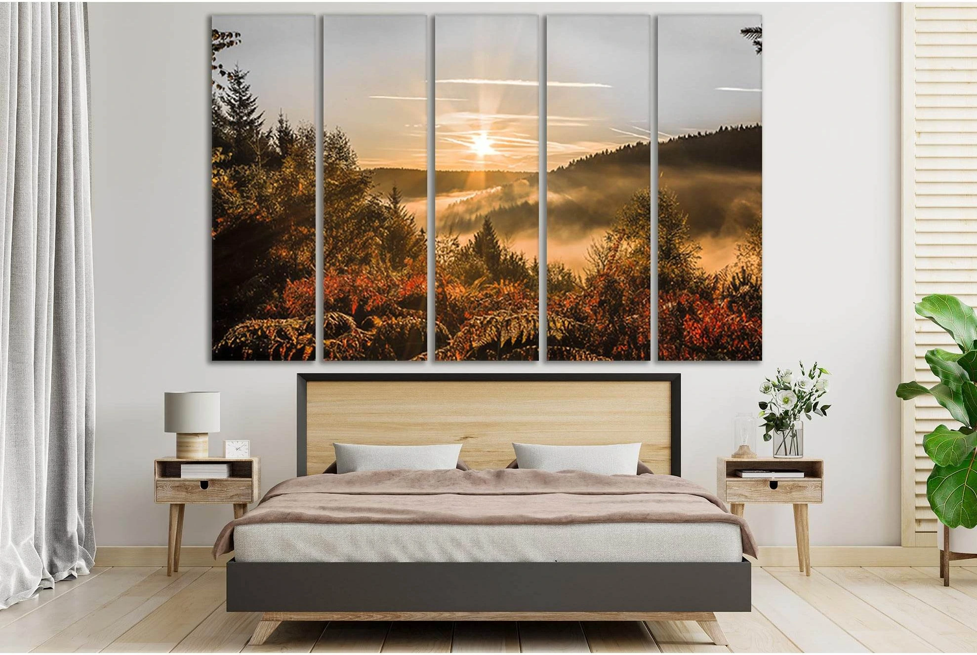 Sunrise Fog And Autumn Forest №SL269 Ready to Hang Canvas Print - Zellart Canvas Prints 0new, ALL_Products, SUNRISE & SUNSET WALL ART