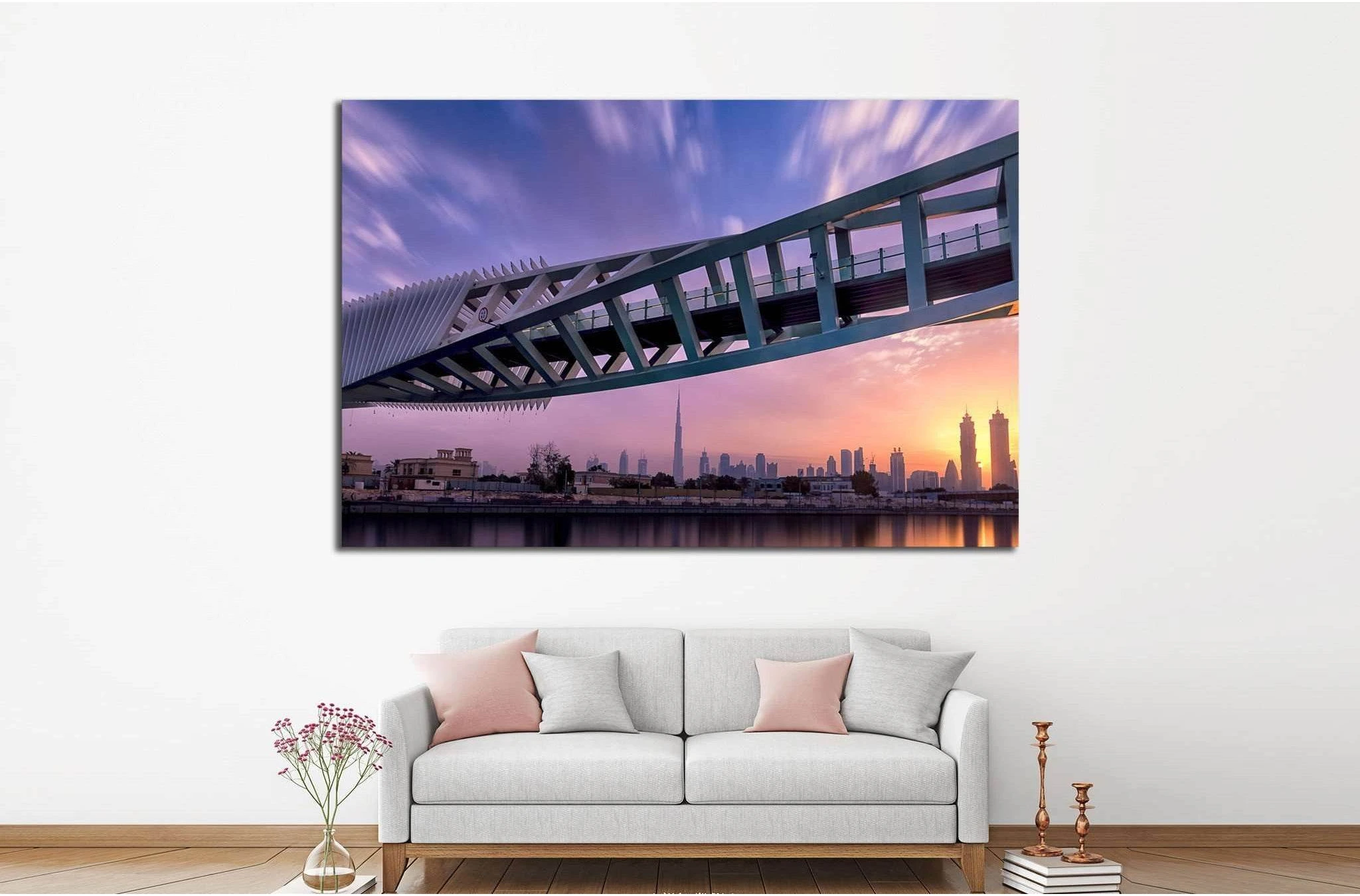 Sunrise view of Dubai Downtown from Dubai Canal №1277 Ready to Hang Canvas Print - Zellart Canvas Prints ALL_Products, s-1277