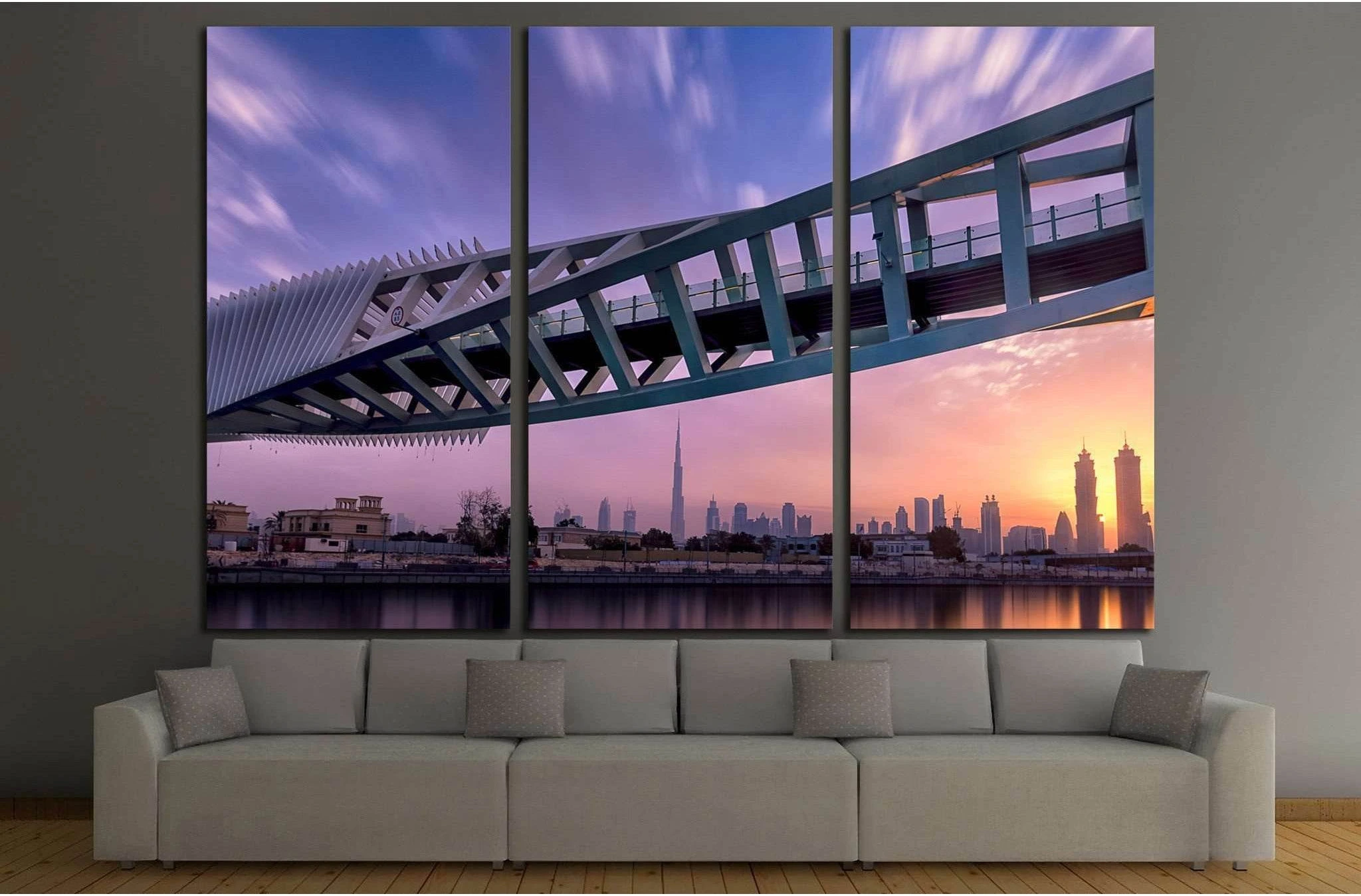 Sunrise view of Dubai Downtown from Dubai Canal №1277 Ready to Hang Canvas Print - Zellart Canvas Prints ALL_Products, s-1277