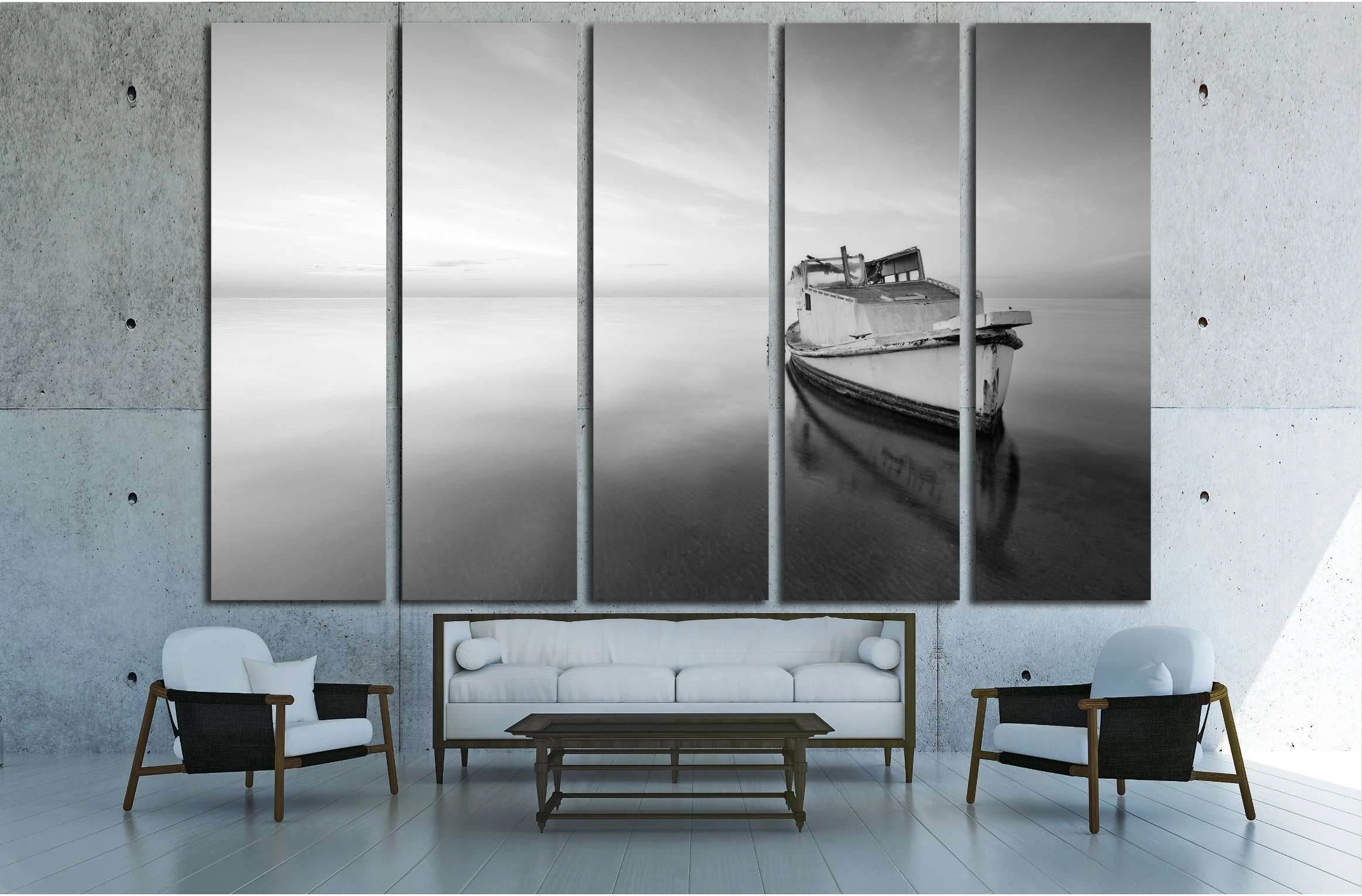 sunrise with a little old boat abandoned in the Mar Menor, Spain №3124 Ready to Hang Canvas Print - Zellart Canvas Prints ALL_Products, s-3124