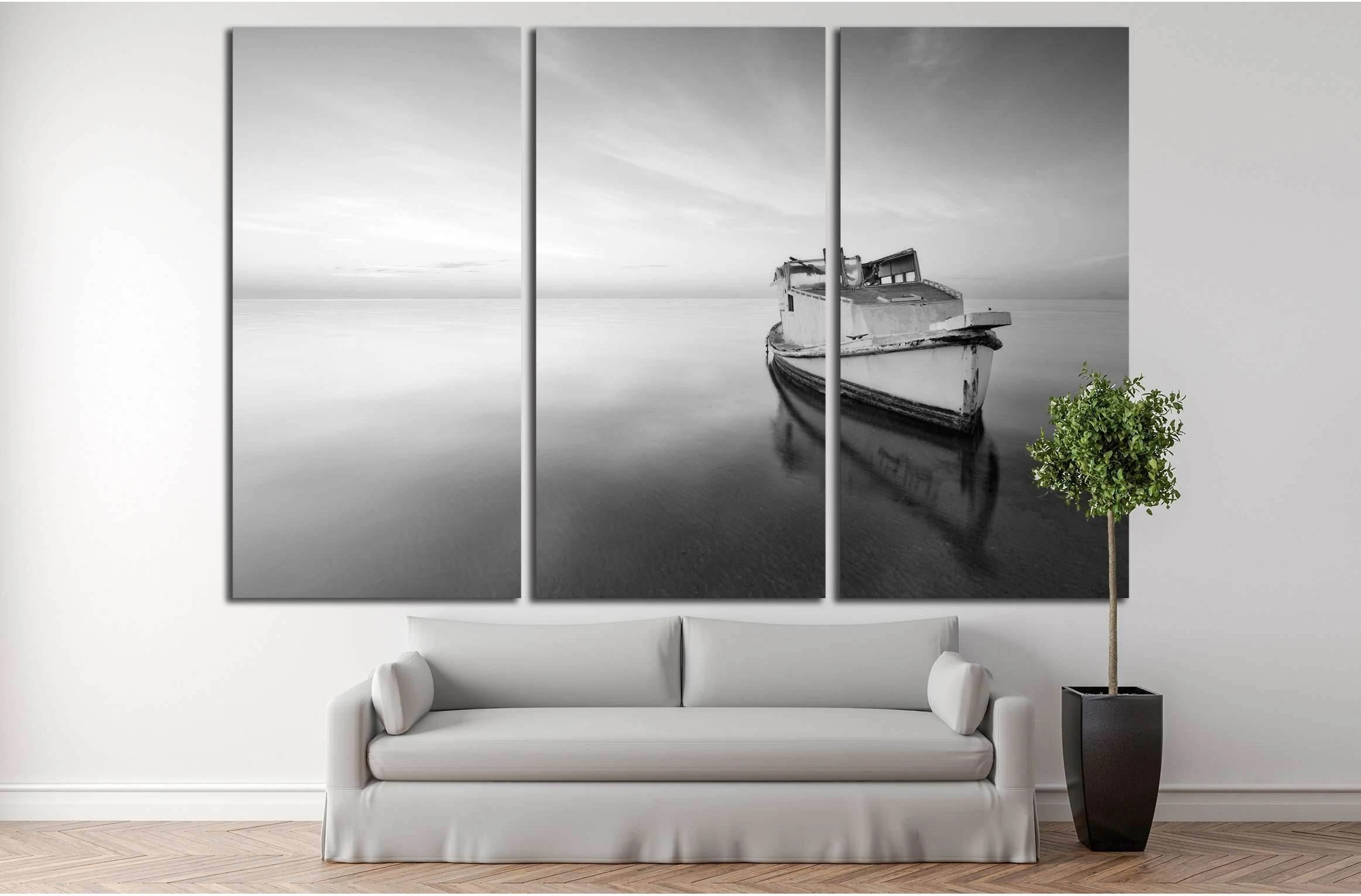 sunrise with a little old boat abandoned in the Mar Menor, Spain №3124 Ready to Hang Canvas Print - Zellart Canvas Prints ALL_Products, s-3124