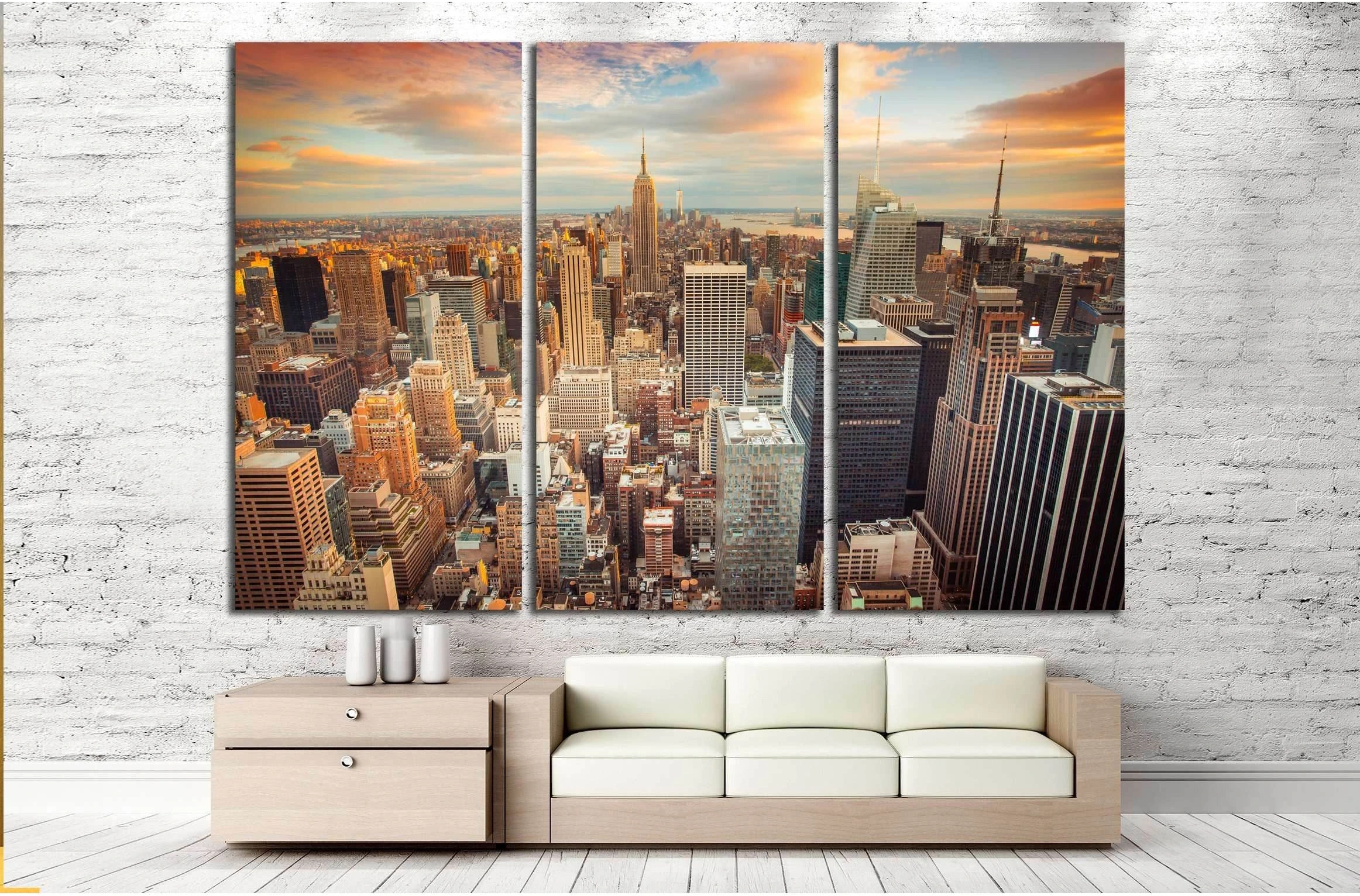 Sunset aerial view of New York City looking over midtown Manhattan №2649 Ready to Hang Canvas Print - Zellart Canvas Prints 0_NY_ART, ALL_Products, s-2649