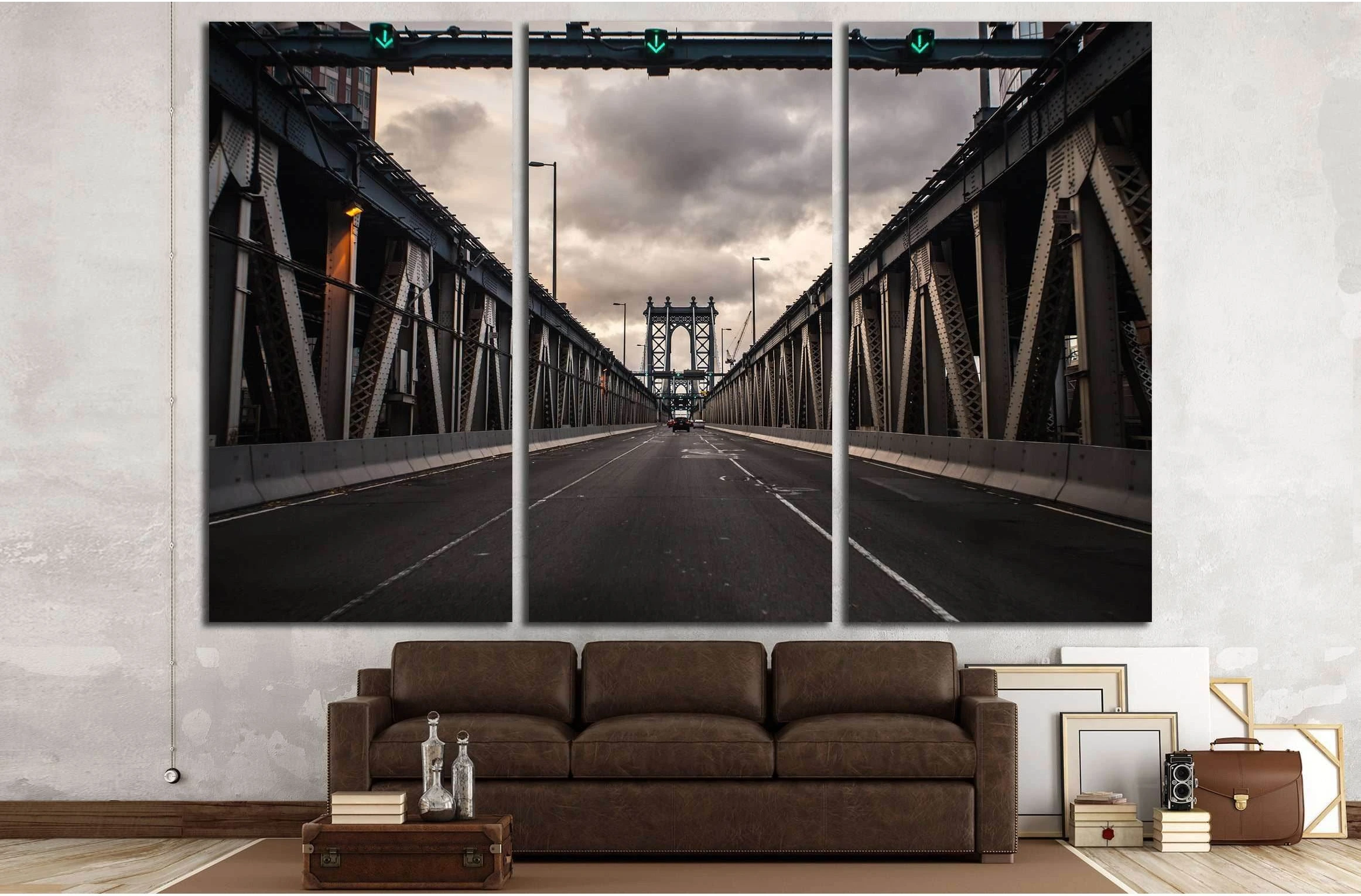 Sunset at Manhattan Bridge, New York City №3217 Ready to Hang Canvas Print - Zellart Canvas Prints 0_NY_ART, ALL_Products, s-3217