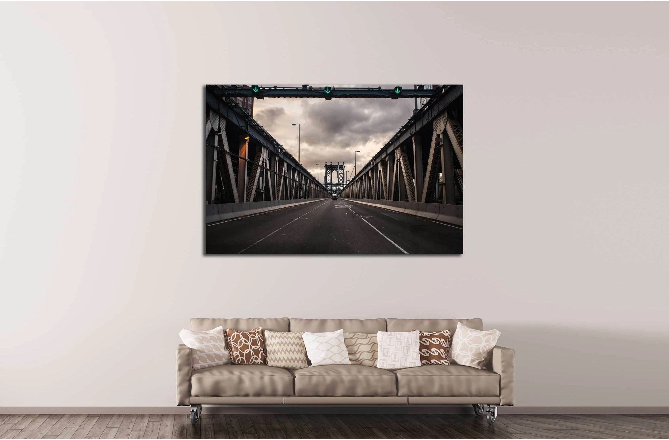 Sunset at Manhattan Bridge, New York City №3217 Ready to Hang Canvas Print - Zellart Canvas Prints 0_NY_ART, ALL_Products, s-3217