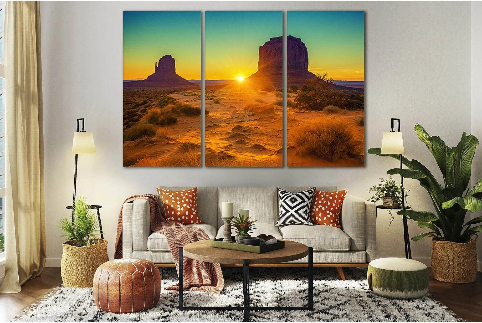 Sunset At The Sisters In Monument Valley №SL205 Ready to Hang Canvas Print - Zellart Canvas Prints 0new, ALL_Products, SUNRISE & SUNSET WALL ART