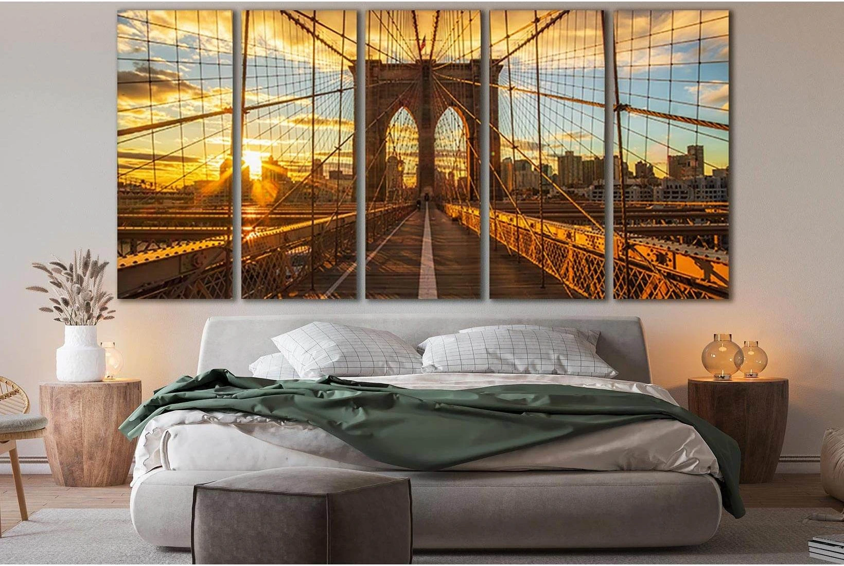 Sunset Brooklyn Bridge New York №SL1118 Ready to Hang Canvas Print - Zellart Canvas Prints 0_NY_ART, 0new, ALL_Products, Bridges Wall Art