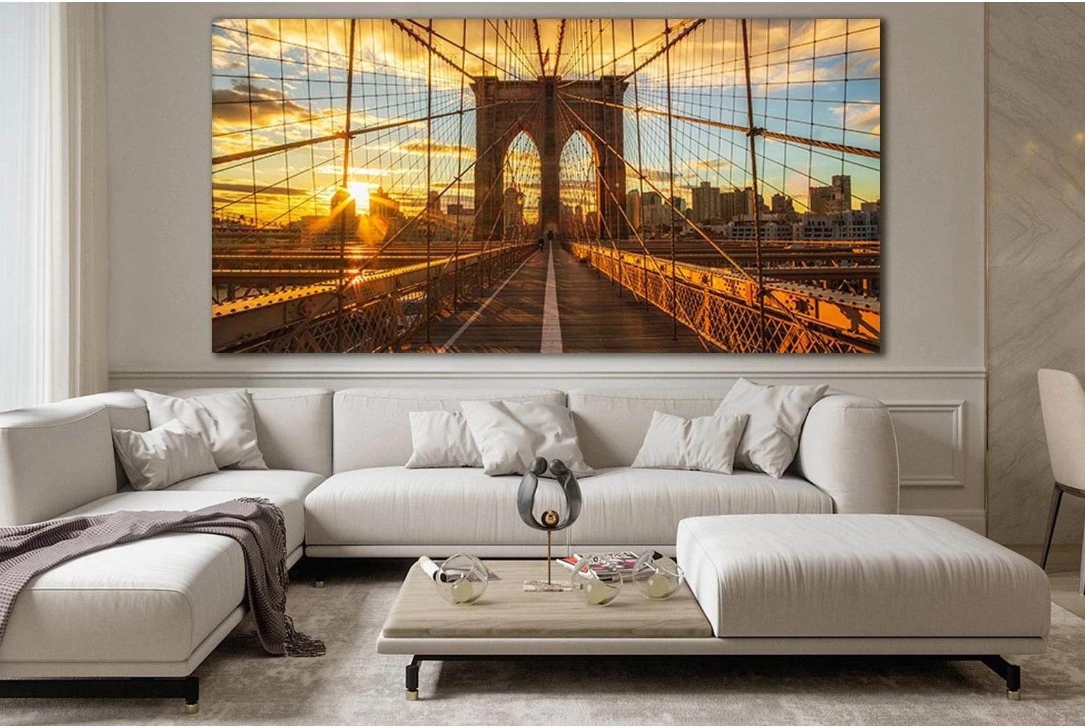 Sunset Brooklyn Bridge New York №SL1118 Ready to Hang Canvas Print - Zellart Canvas Prints 0_NY_ART, 0new, ALL_Products, Bridges Wall Art