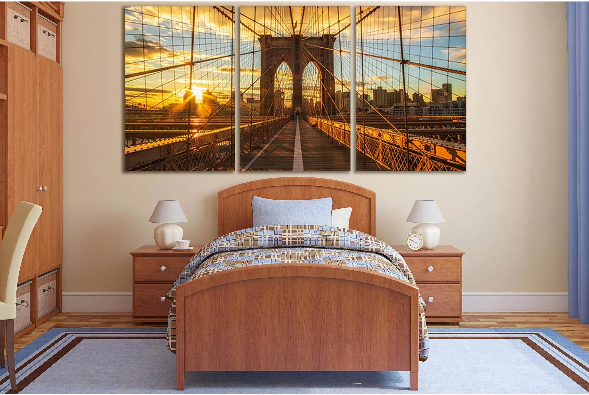 Sunset Brooklyn Bridge New York №SL1118 Ready to Hang Canvas Print - Zellart Canvas Prints 0_NY_ART, 0new, ALL_Products, Bridges Wall Art