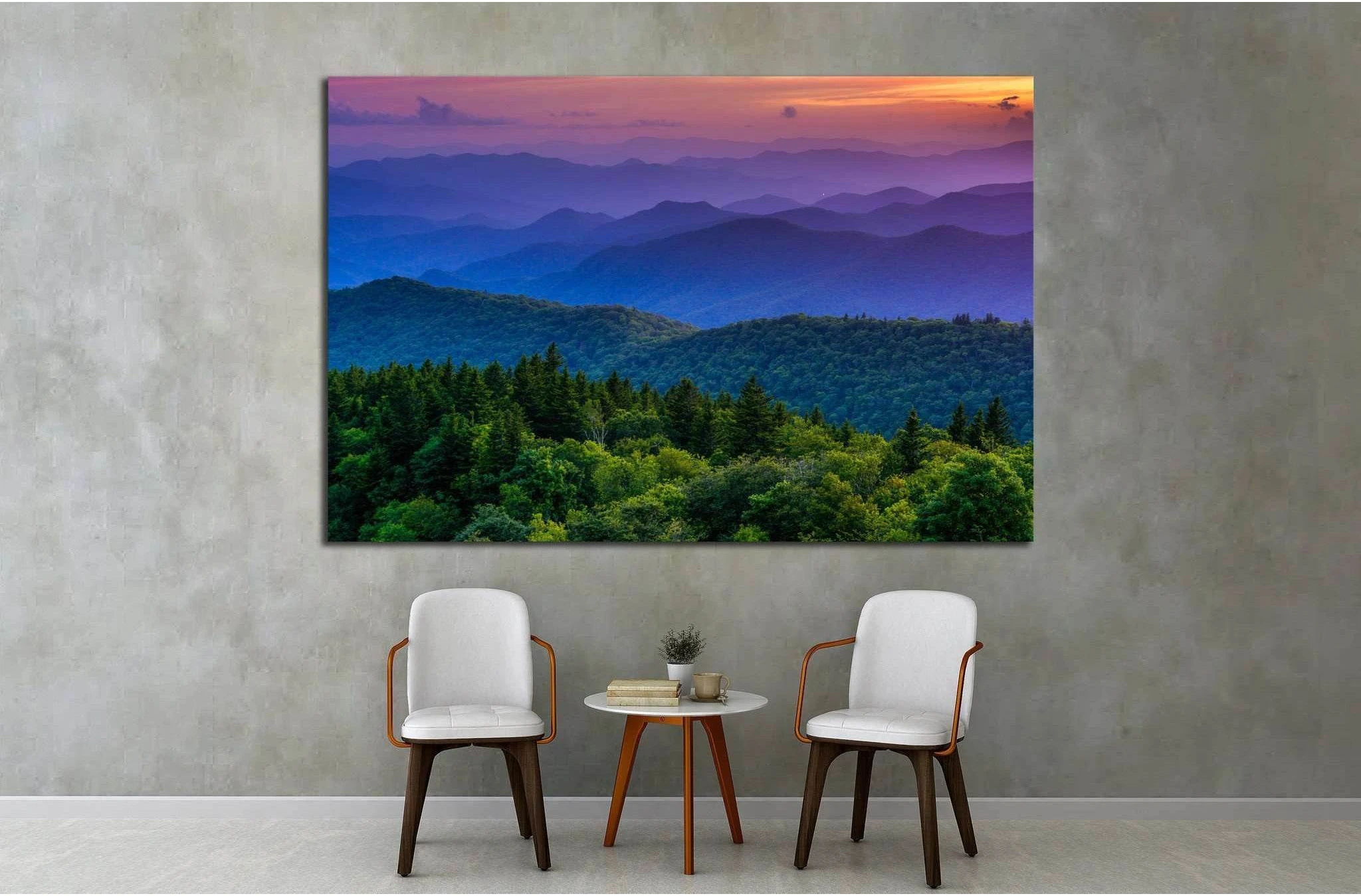 Sunset from Cowee Mountains Overlook, on the Blue Ridge Parkway in North Carolina №1970 Ready to Hang Canvas Print - Zellart Canvas Prints ALL_Products, s-1970