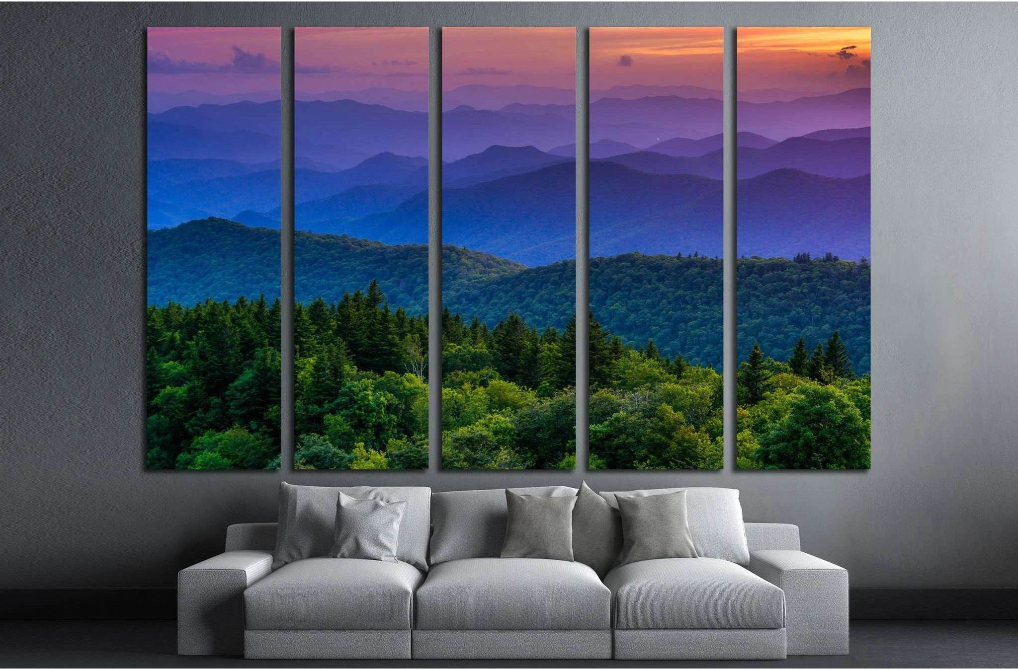 Sunset from Cowee Mountains Overlook, on the Blue Ridge Parkway in North Carolina №1970 Ready to Hang Canvas Print - Zellart Canvas Prints ALL_Products, s-1970