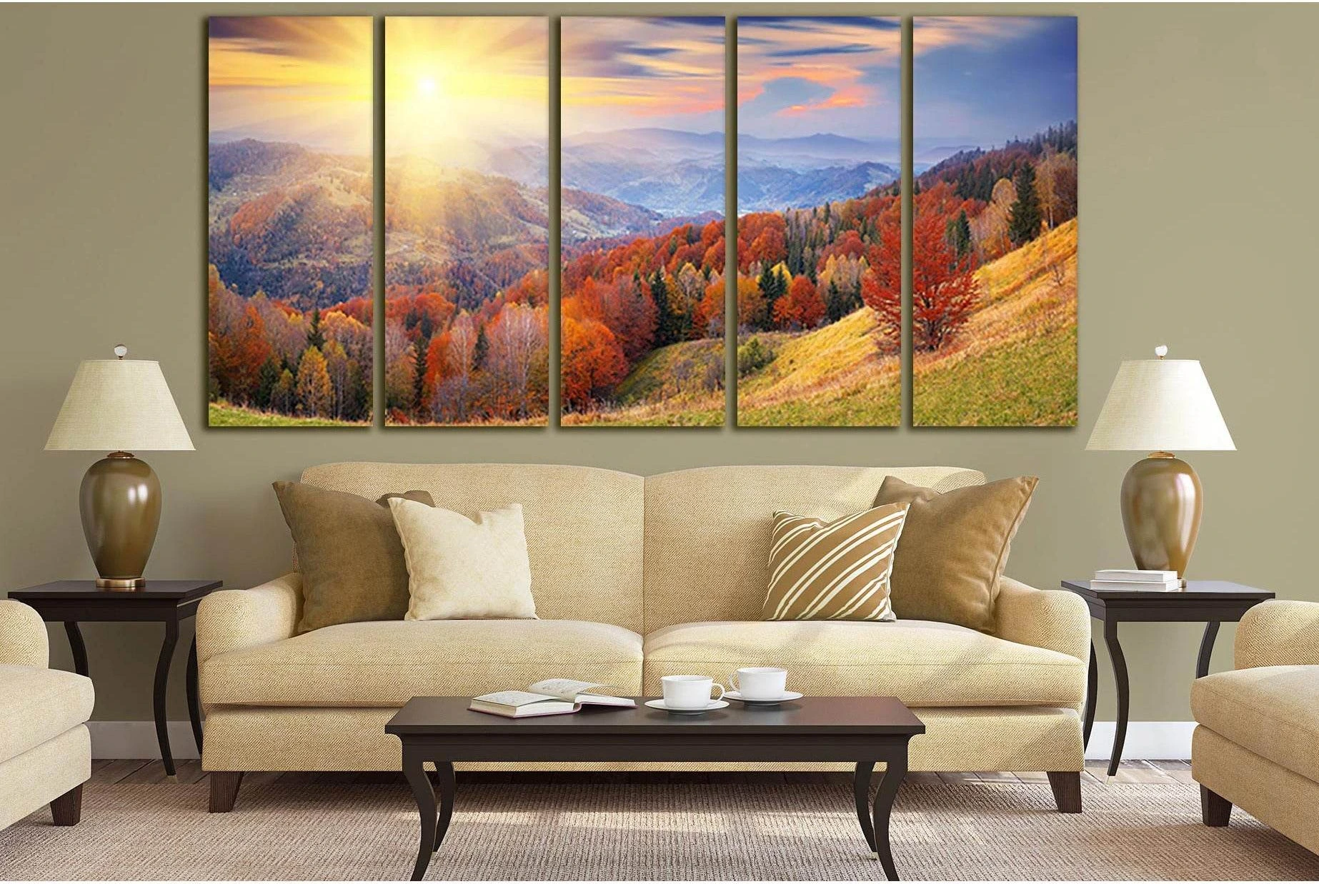 Sunset In The Autumn Mountains №SL624 Ready to Hang Canvas Print - Zellart Canvas Prints 0new, ALL_Products, Autumn Wall Art