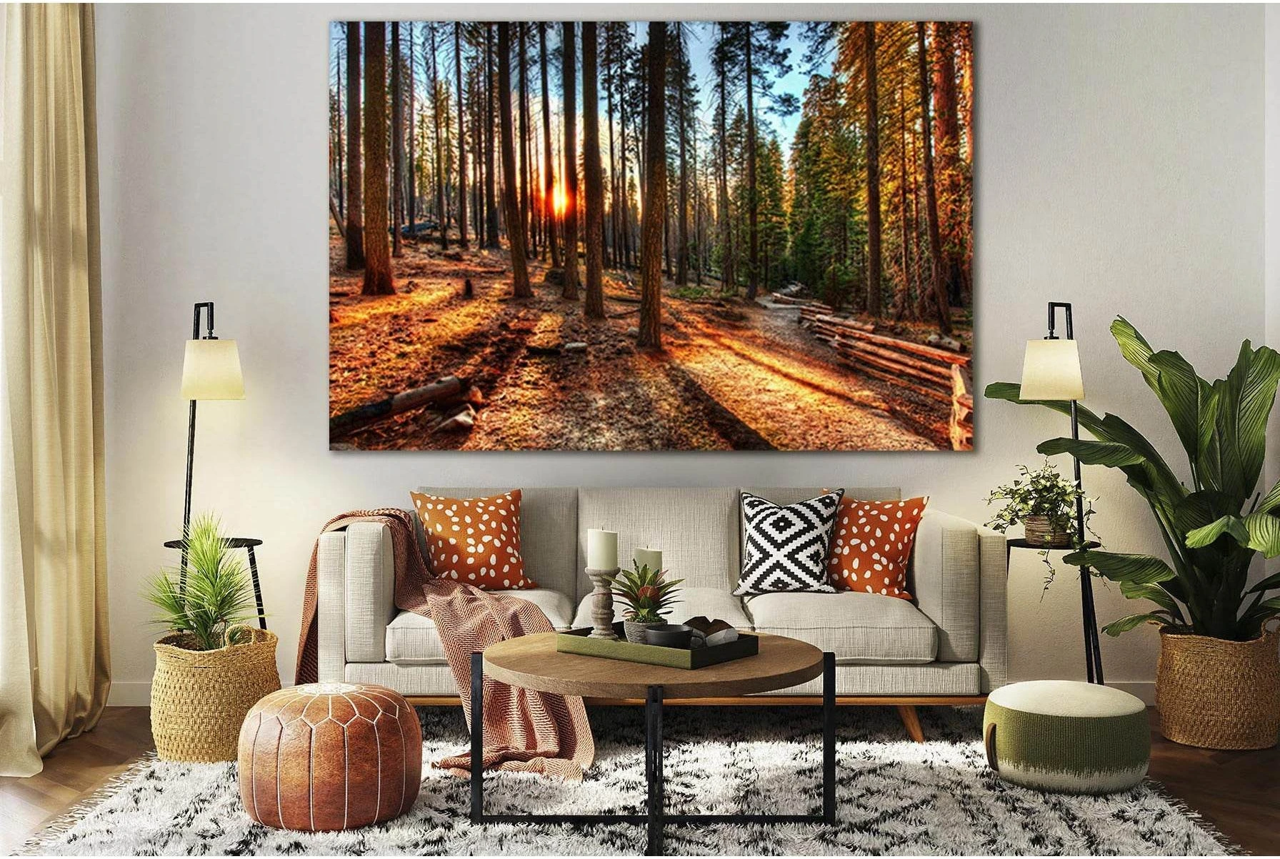 Sunset In The Forest №SL251 Ready to Hang Canvas Print - Zellart Canvas Prints 0new, ALL_Products, SUNRISE & SUNSET WALL ART