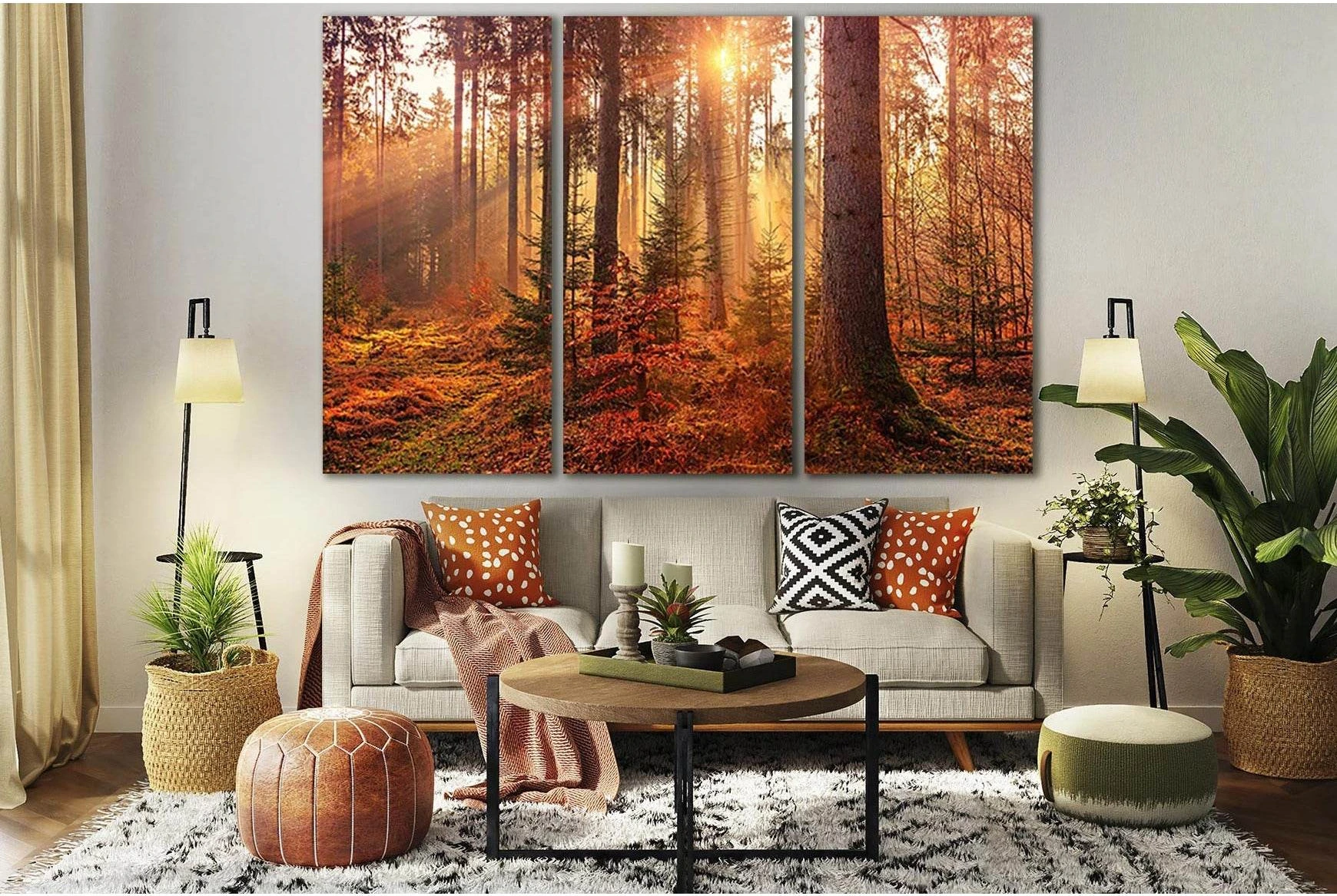 Sunset In The Forest №SL801 Ready to Hang Canvas Print - Zellart Canvas Prints 0new, ALL_Products, Trees Wall Art