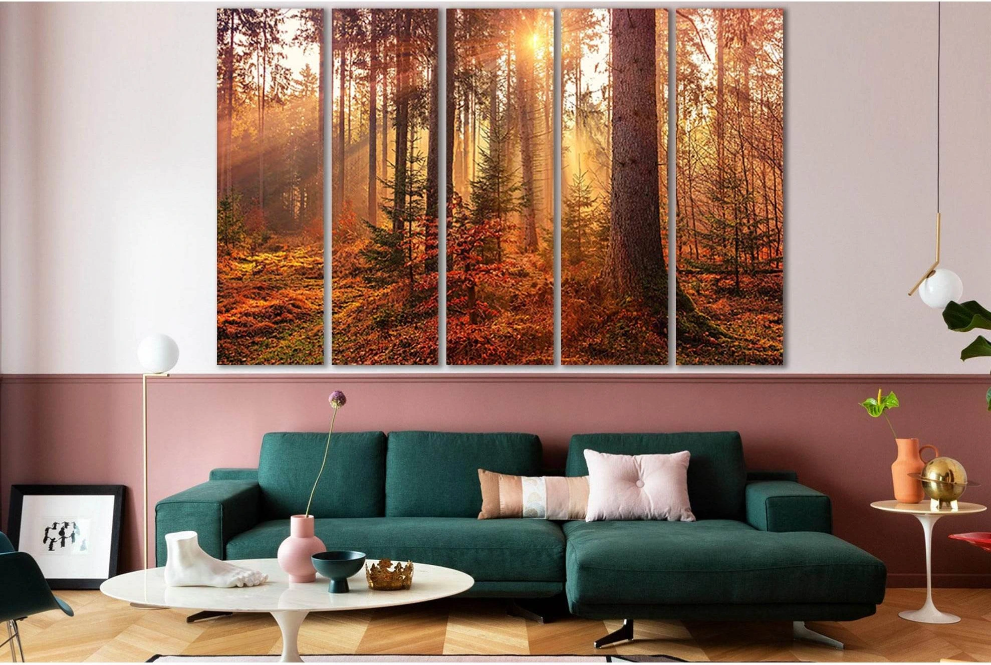 Sunset In The Forest №SL801 Ready to Hang Canvas Print - Zellart Canvas Prints 0new, ALL_Products, Trees Wall Art