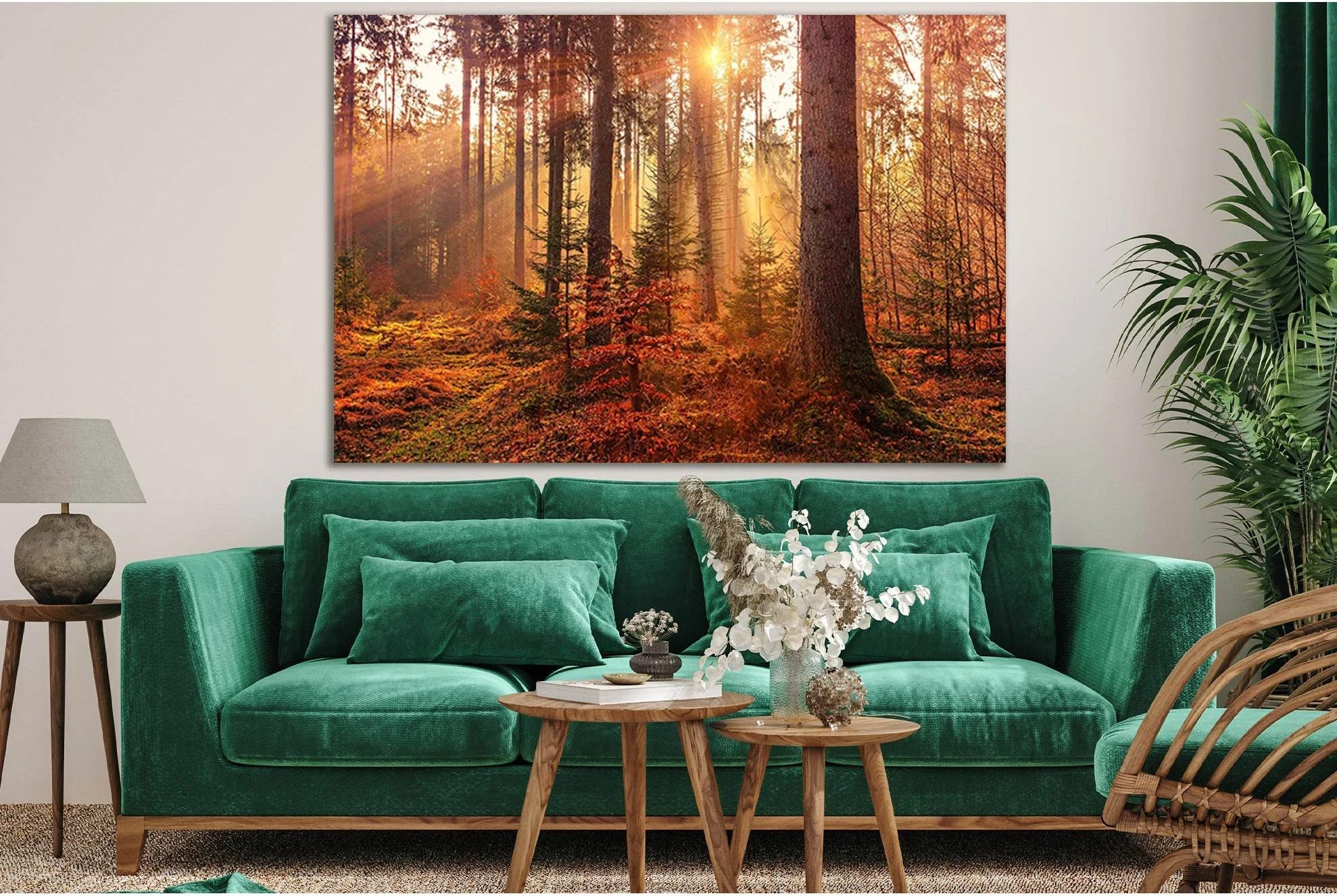 Sunset In The Forest №SL801 Ready to Hang Canvas Print - Zellart Canvas Prints 0new, ALL_Products, Trees Wall Art