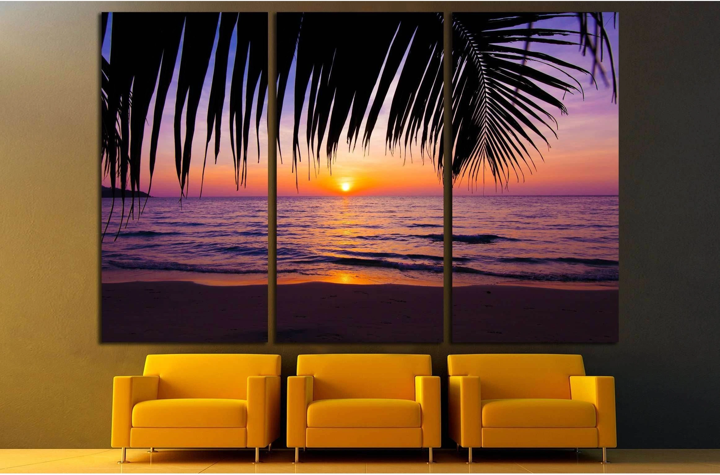 sunset landscape. beach sunset. palm trees silhouette on sunset tropical beach №3215 Ready to Hang Canvas Print - Zellart Canvas Prints ALL_Products, s-3215