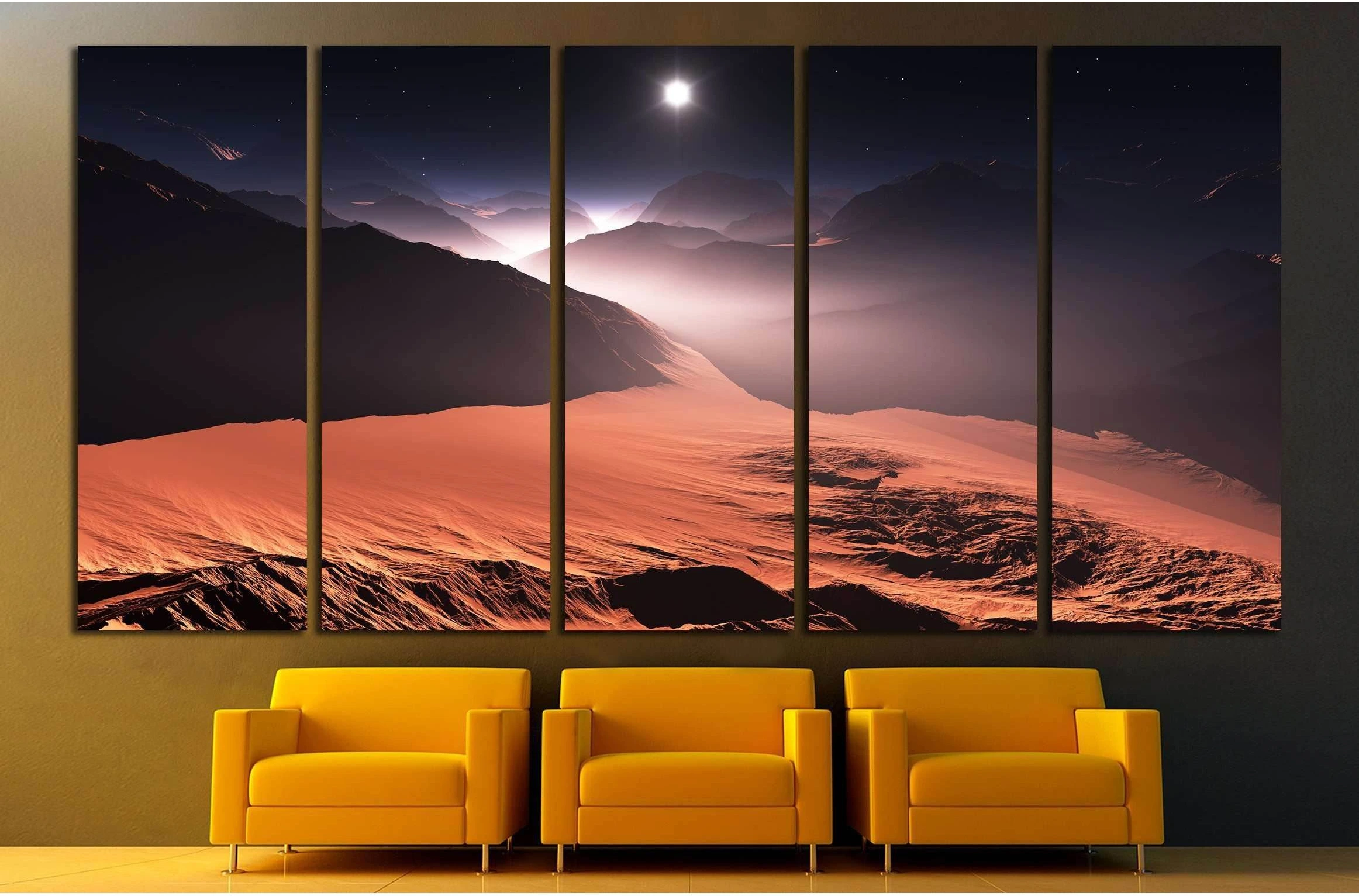 Sunset on Mars. Mars mountains, view from the valley. 3D illustration №3179 Ready to Hang Canvas Print - Zellart Canvas Prints ALL_Products, s-3179