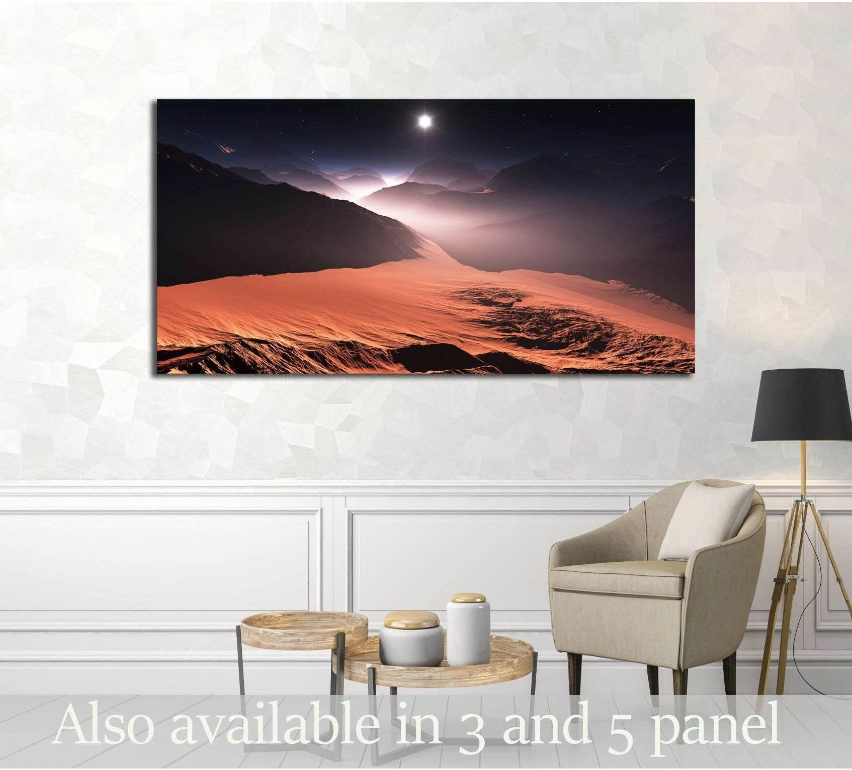 Sunset on Mars. Mars mountains, view from the valley. 3D illustration №3179 Ready to Hang Canvas Print - Zellart Canvas Prints ALL_Products, s-3179