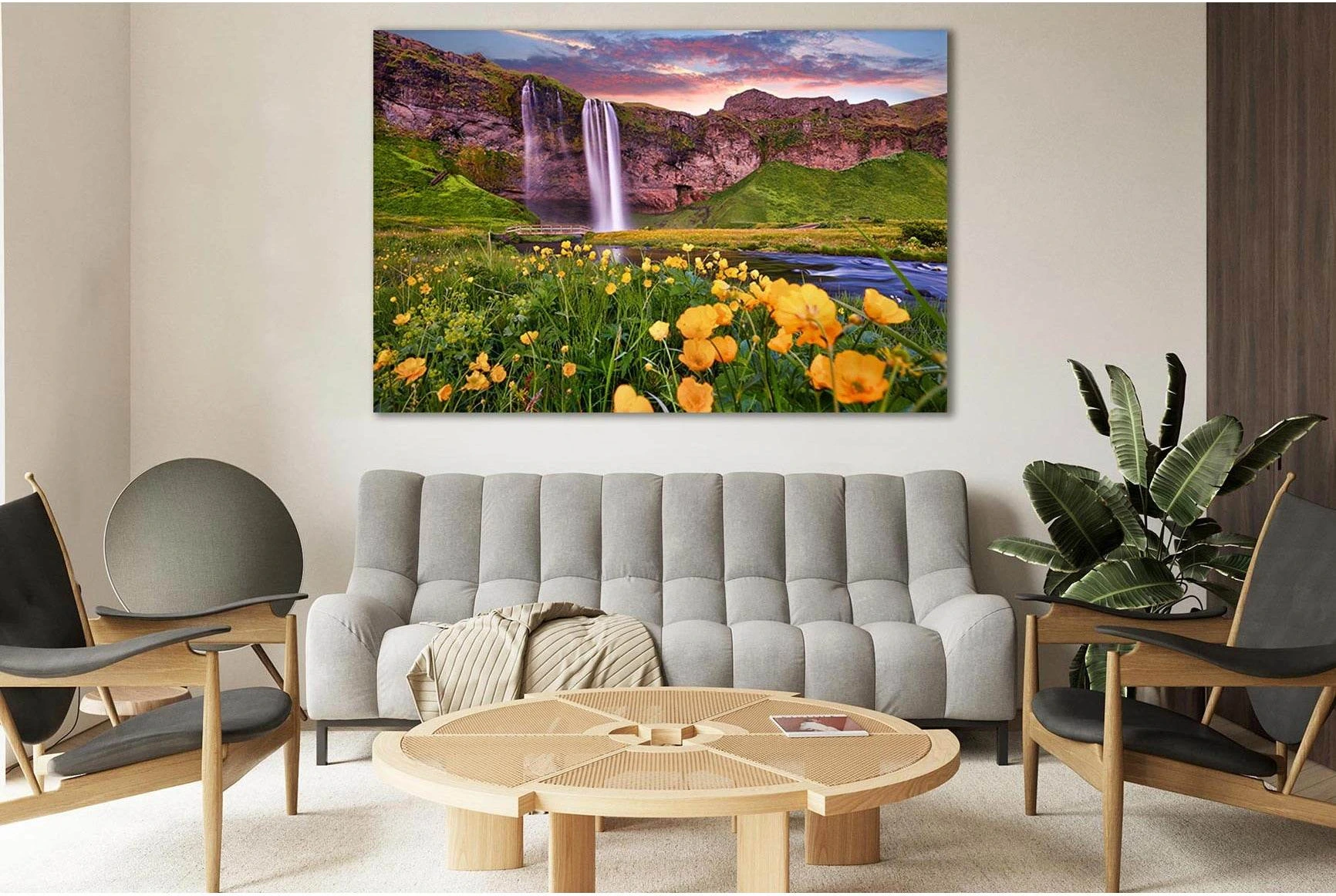 Sunset On Seljalandsfoss №SL473 Ready to Hang Canvas Print - Zellart Canvas Prints 0new, ALL_Products, Waterfall, Waterfall Wall Art