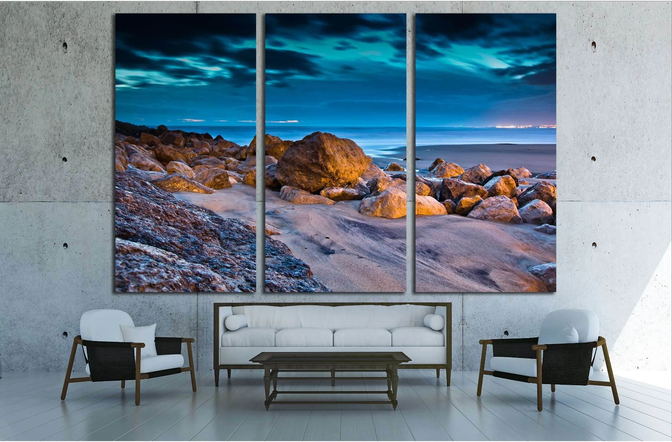 Sunset on the stones beach in Portugal №2671 Ready to Hang Canvas Print - Zellart Canvas Prints ALL_Products, s-2671