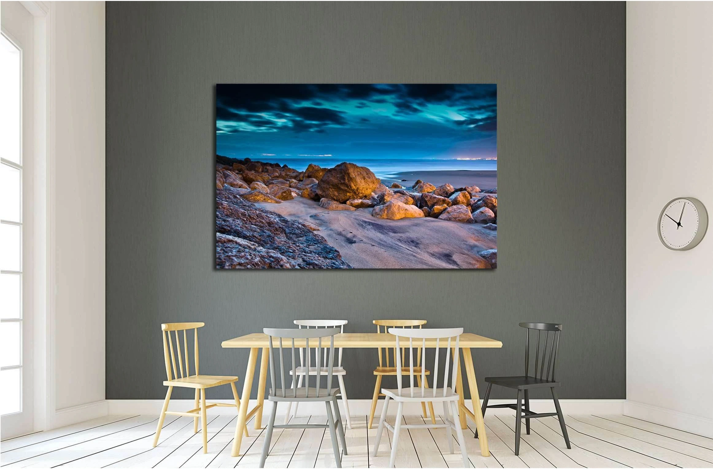 Sunset on the stones beach in Portugal №2671 Ready to Hang Canvas Print - Zellart Canvas Prints ALL_Products, s-2671