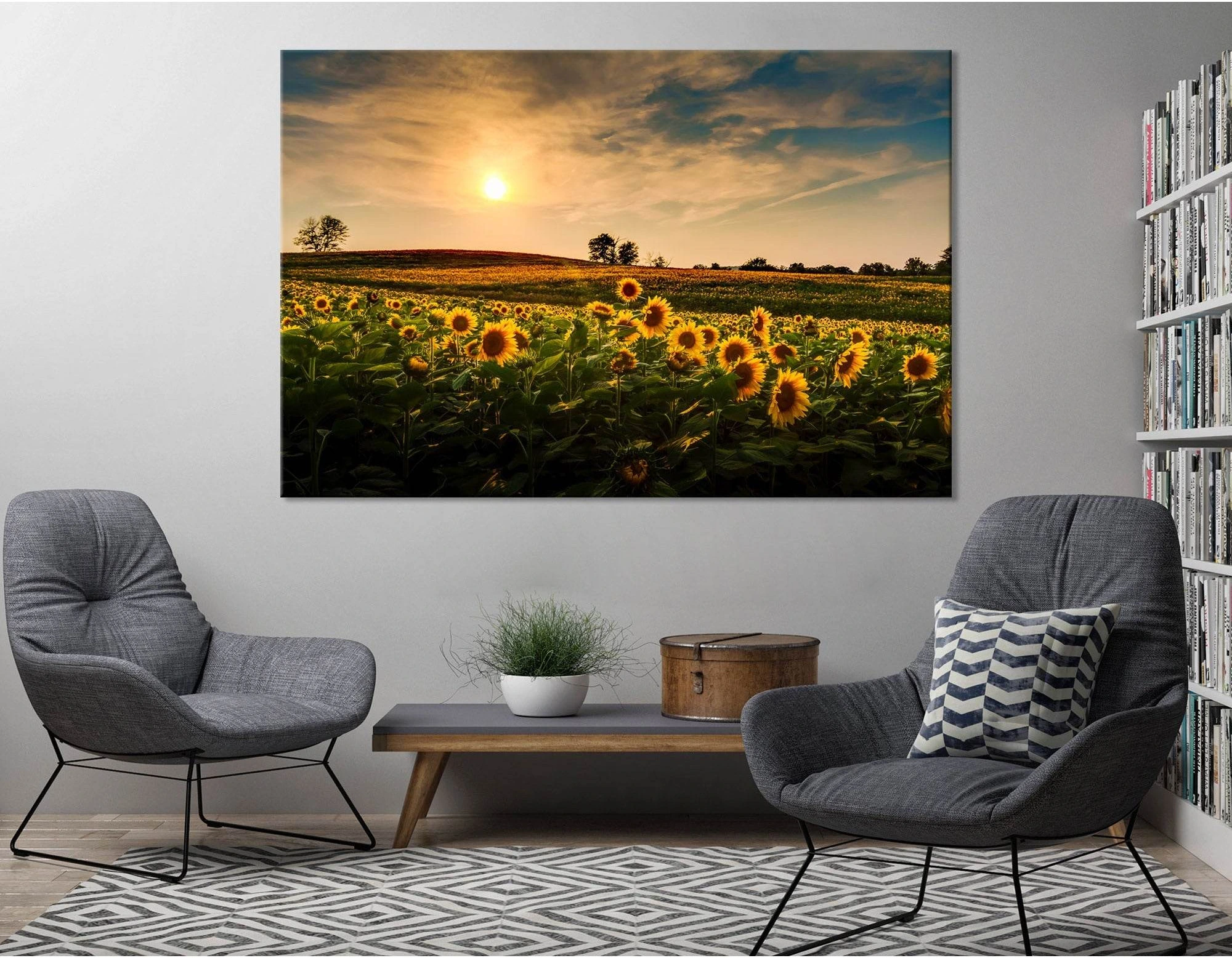 Sunset Over A Field Of Sunflowers №04224 Ready to Hang Canvas Print - Zellart Canvas Prints ALL_Products