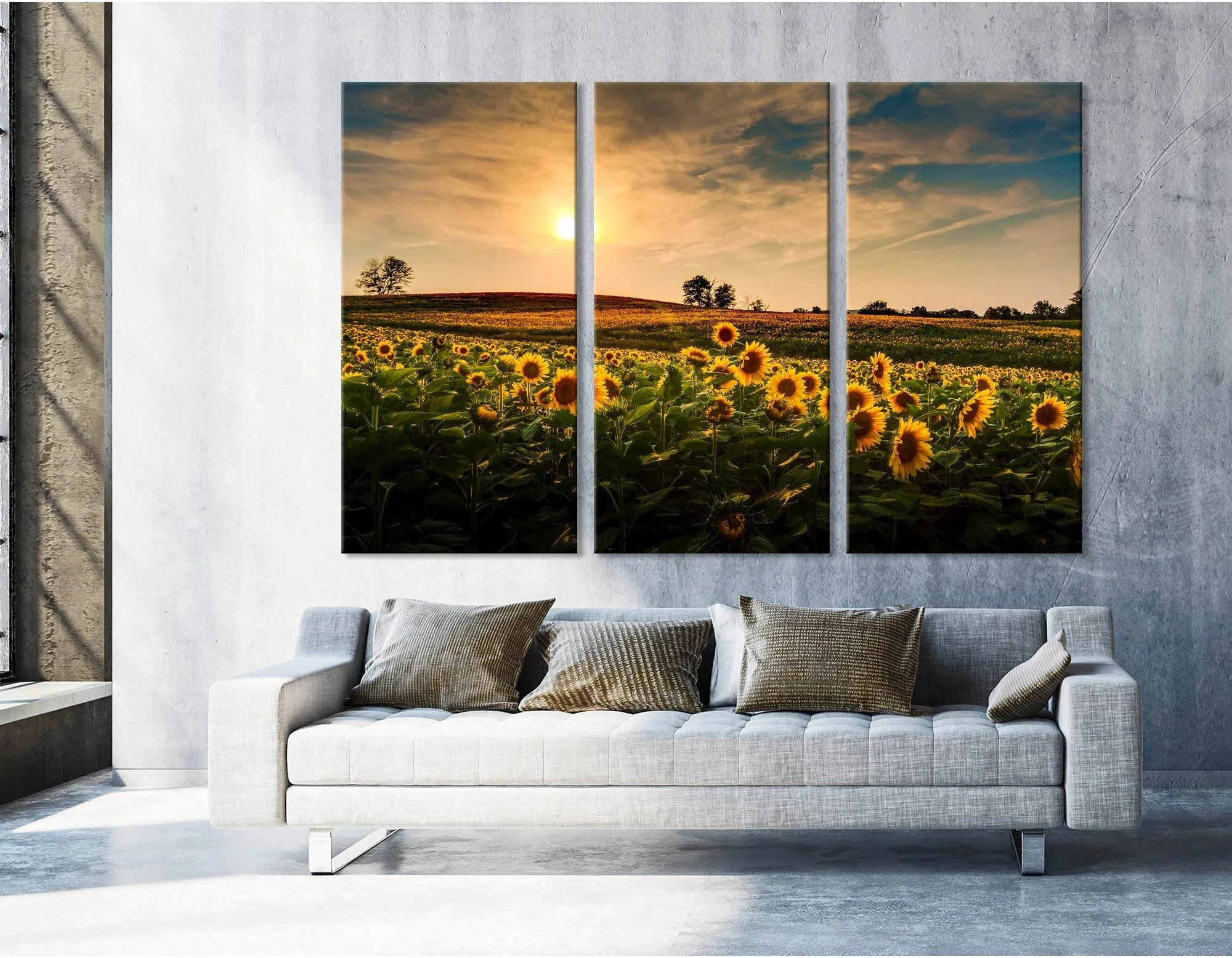 Sunset Over A Field Of Sunflowers №04224 Ready to Hang Canvas Print - Zellart Canvas Prints ALL_Products