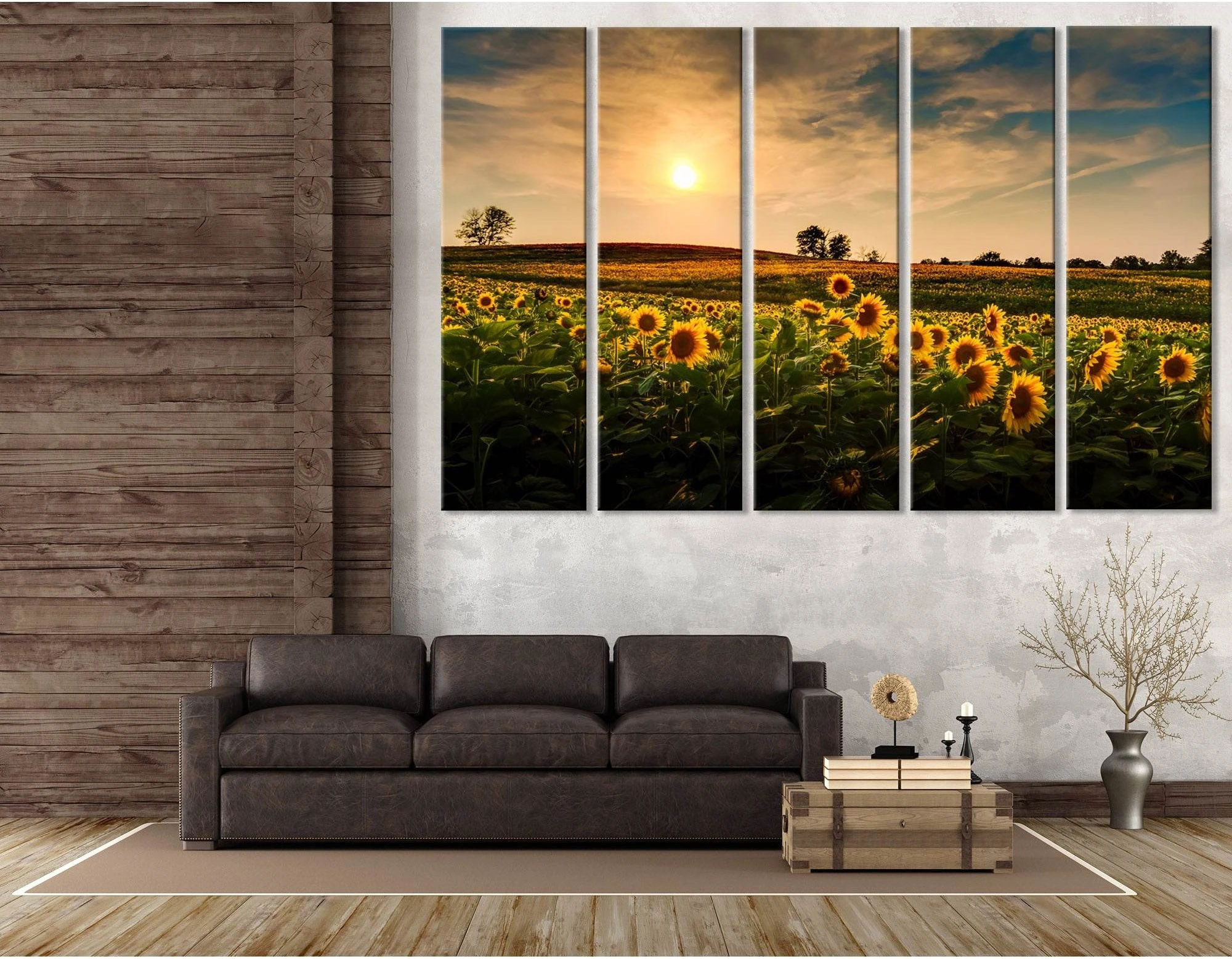 Sunset Over A Field Of Sunflowers №04224 Ready to Hang Canvas Print - Zellart Canvas Prints ALL_Products