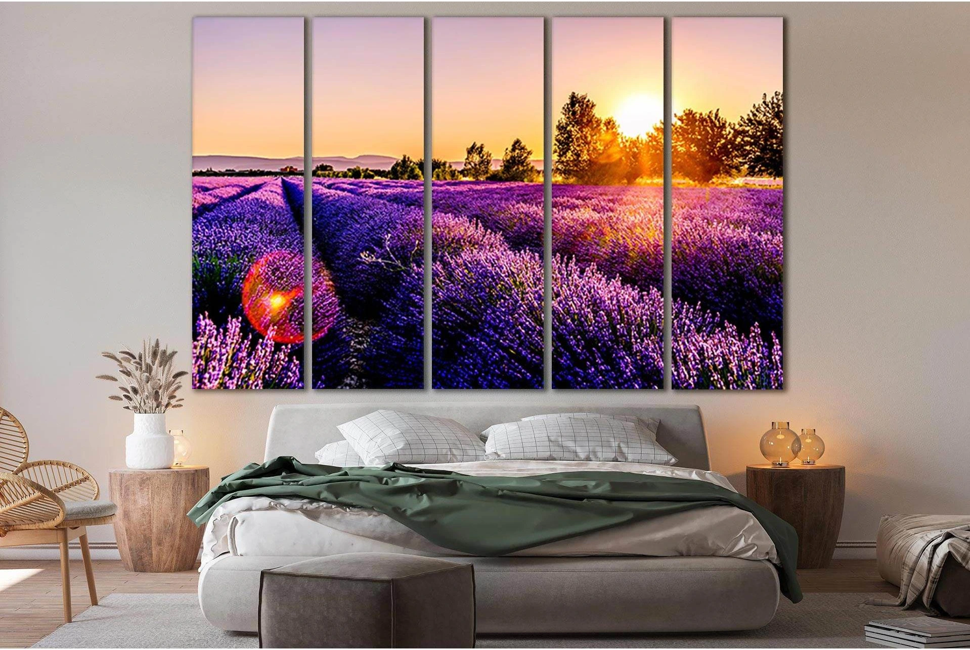 Sunset Over A Lavender Field №SL699 Ready to Hang Canvas Print - Zellart Canvas Prints 0new, ALL_Products, Floral & Botanical Wall Art