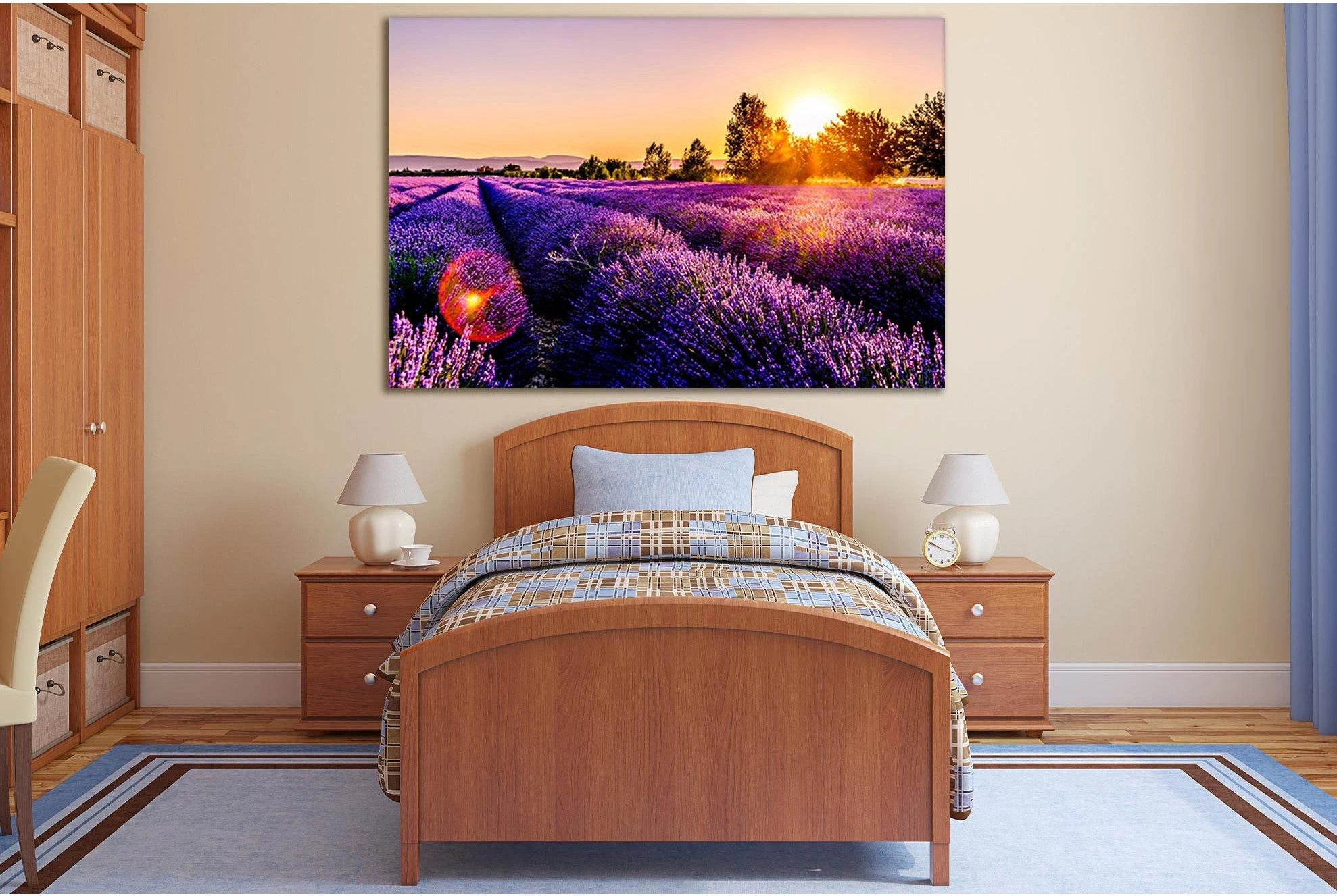 Sunset Over A Lavender Field №SL699 Ready to Hang Canvas Print - Zellart Canvas Prints 0new, ALL_Products, Floral & Botanical Wall Art