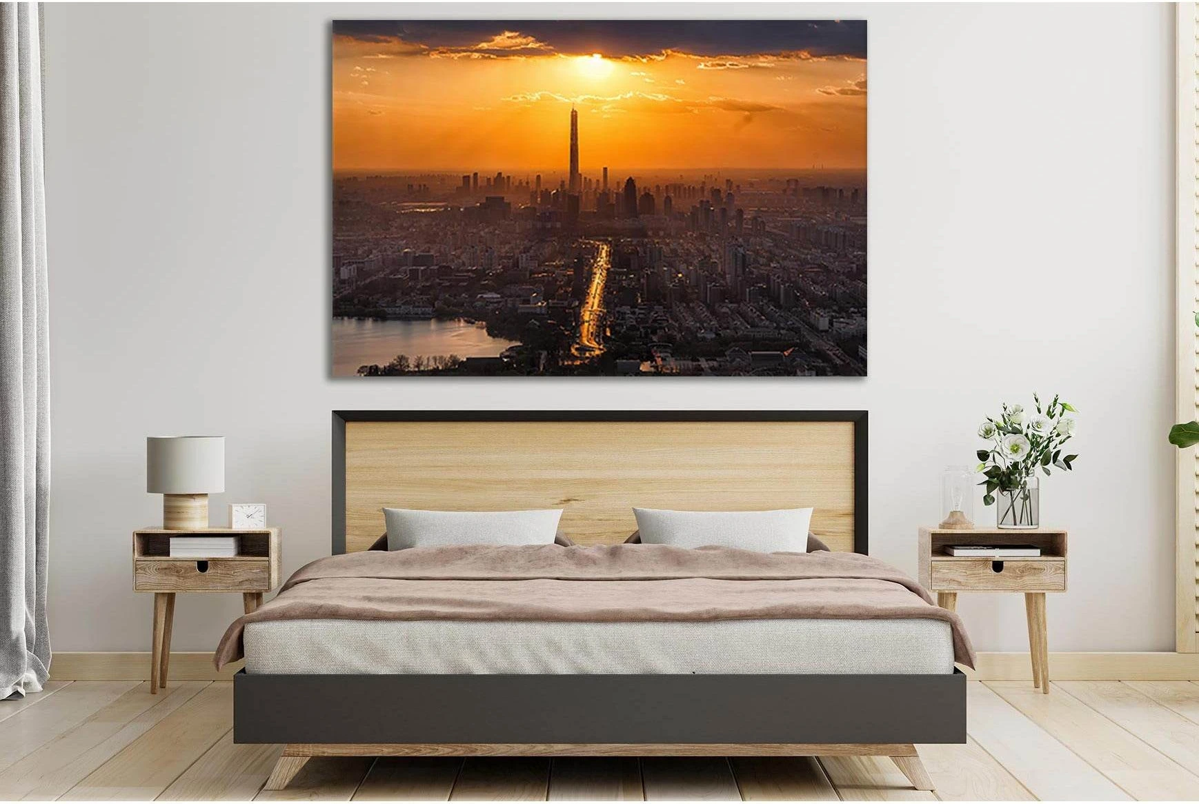 Sunset Over City №SL297 Ready to Hang Canvas Print - Zellart Canvas Prints 0new, ALL_Products, SUNRISE & SUNSET WALL ART