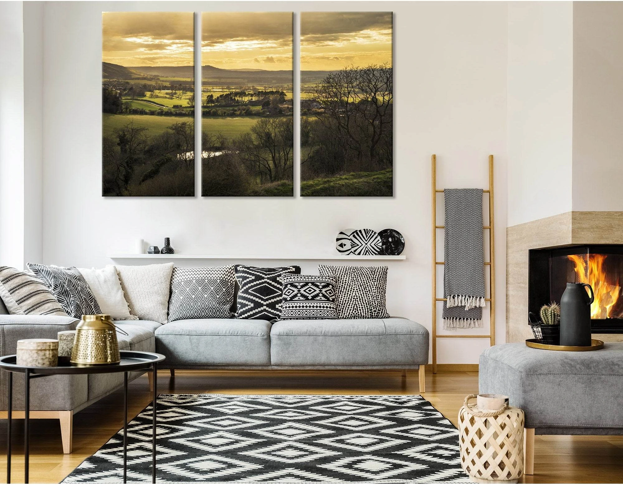 Sunset Over Countryside Landscape In England №04205 Ready to Hang Canvas Print - Zellart Canvas Prints ALL_Products